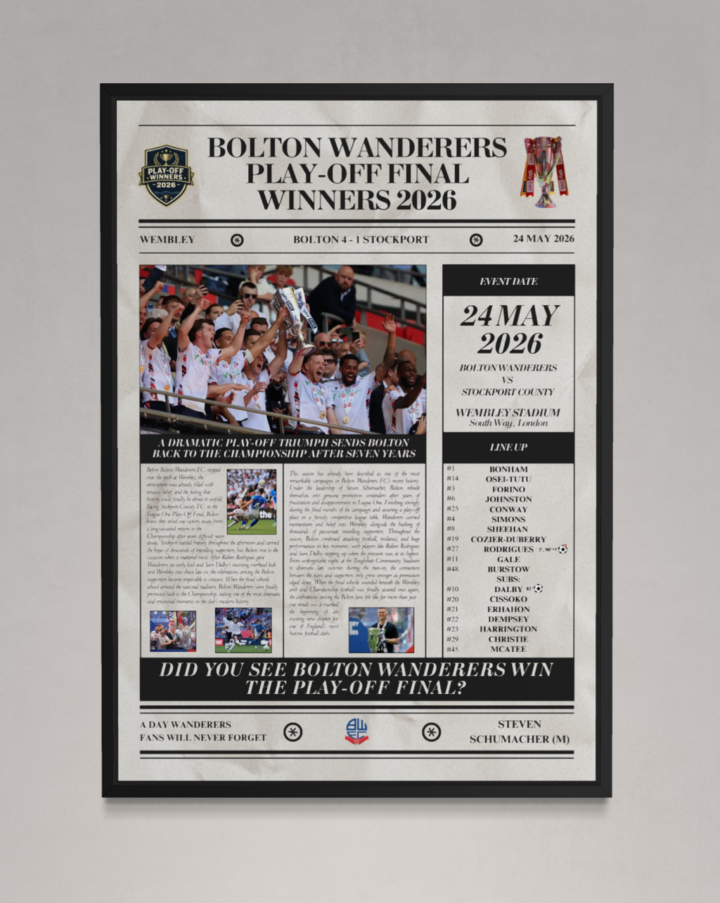 Hull City Play Off Winners 2026 - Newspaper Poster