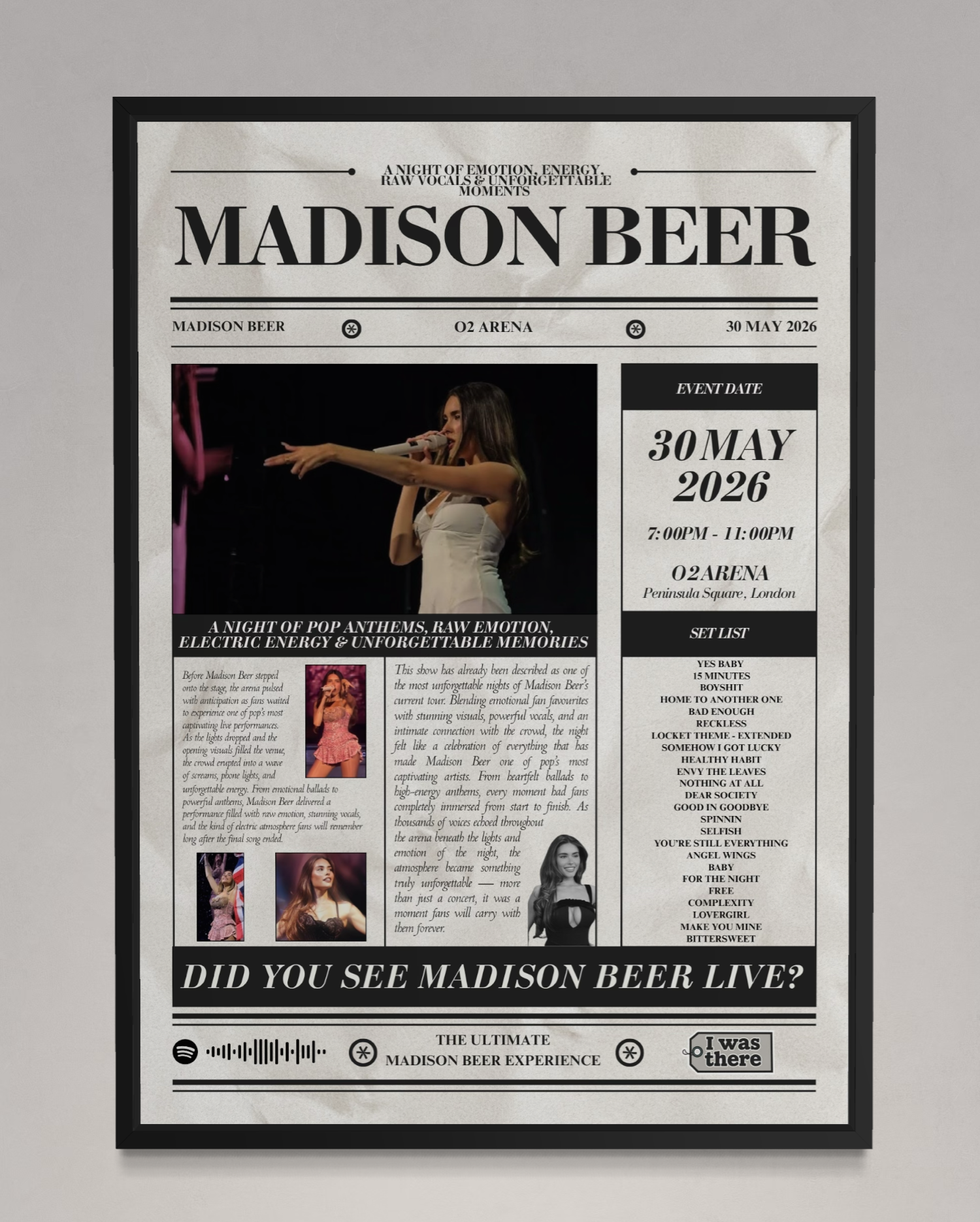 Madison Beer - Personalised Newspaper Style Concert Poster