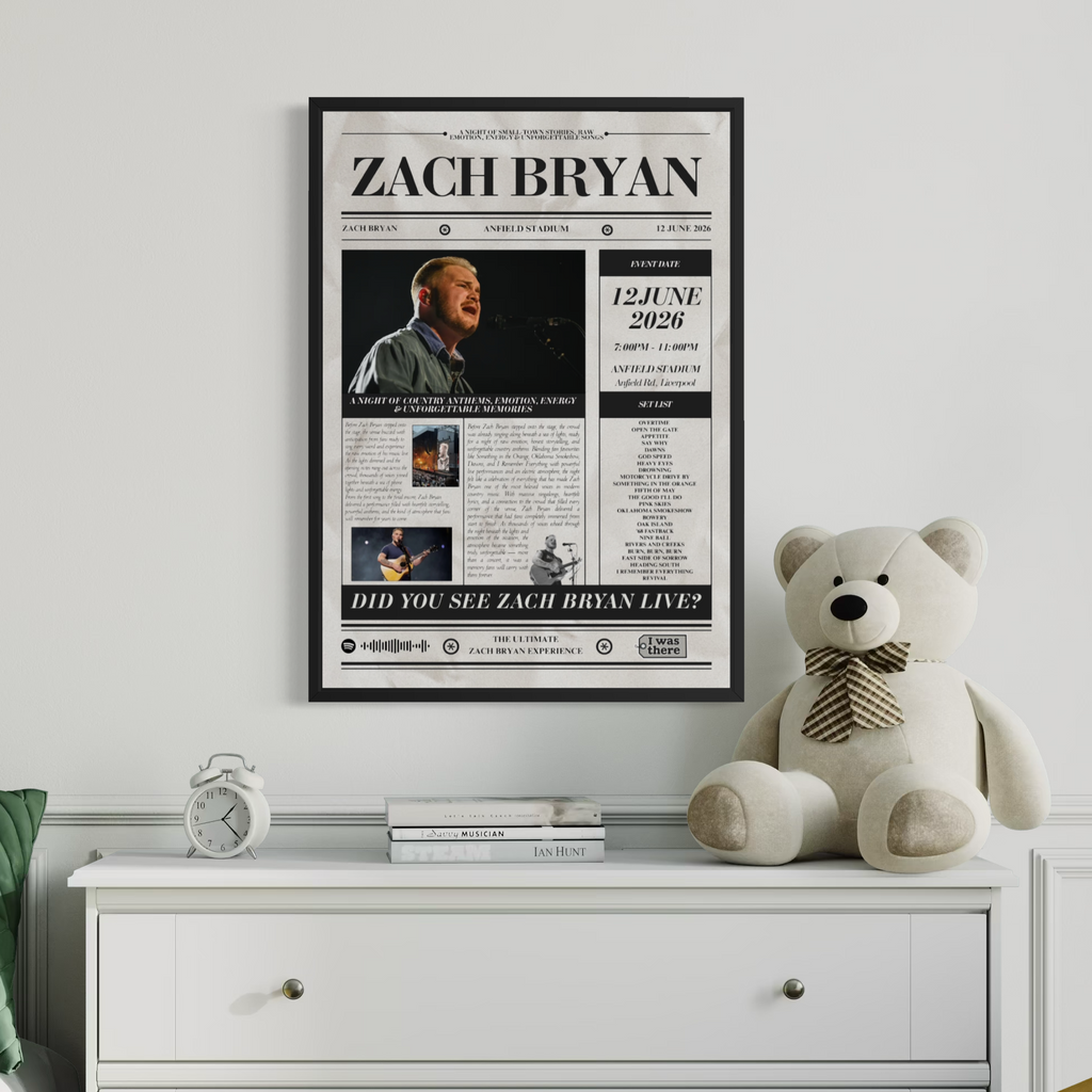 Zach Bryan - Personalised Newspaper Style Concert Poster