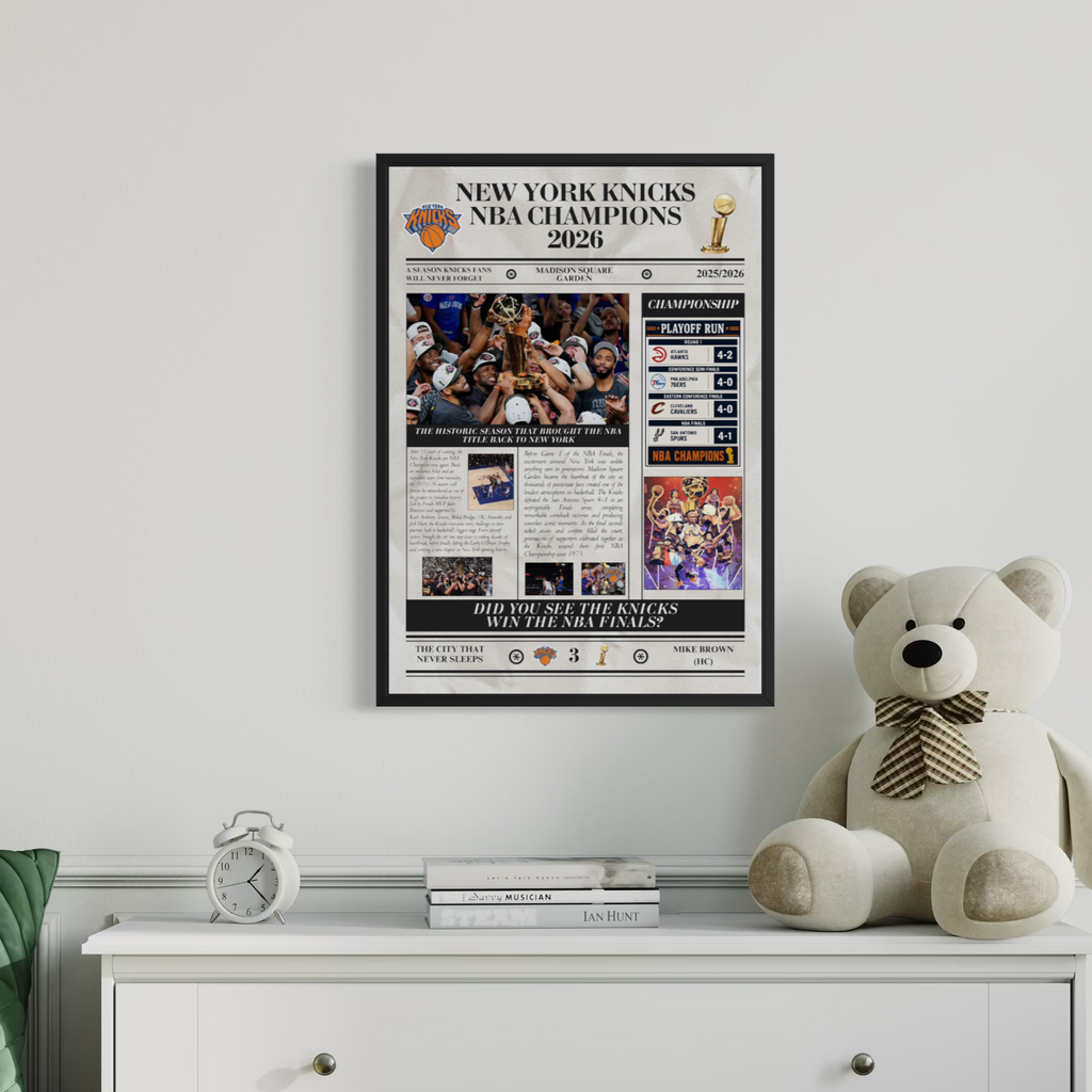New York Knicks NBA Champions 2026 - Newspaper Style Poster