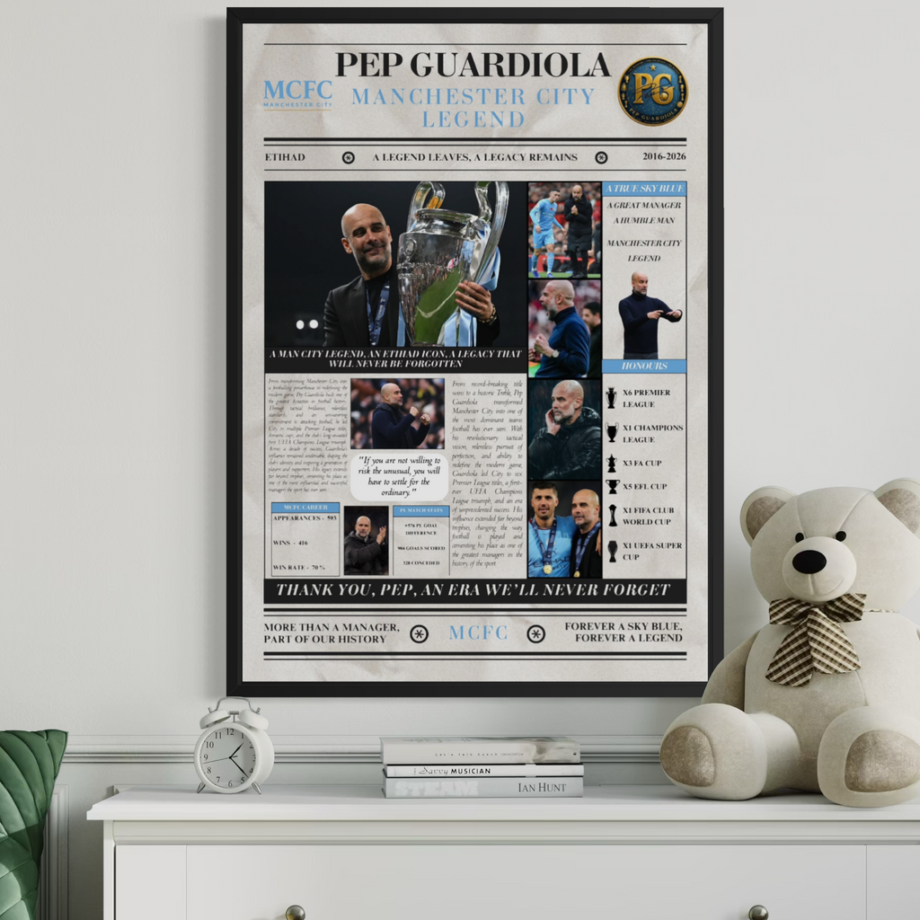 Pep Guardiola Man City Legends Poster - Newspaper Print