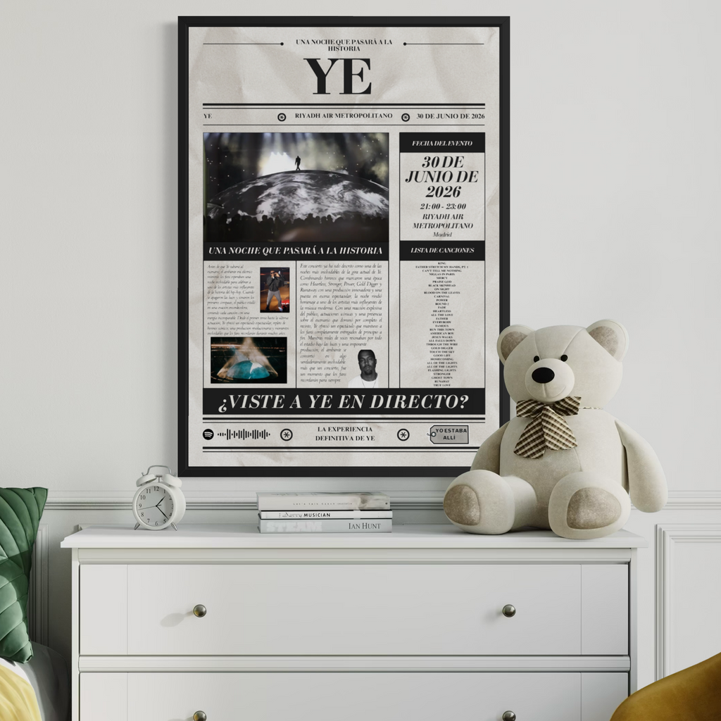 Póster personalizado de concierto de Kanye West estilo periódico