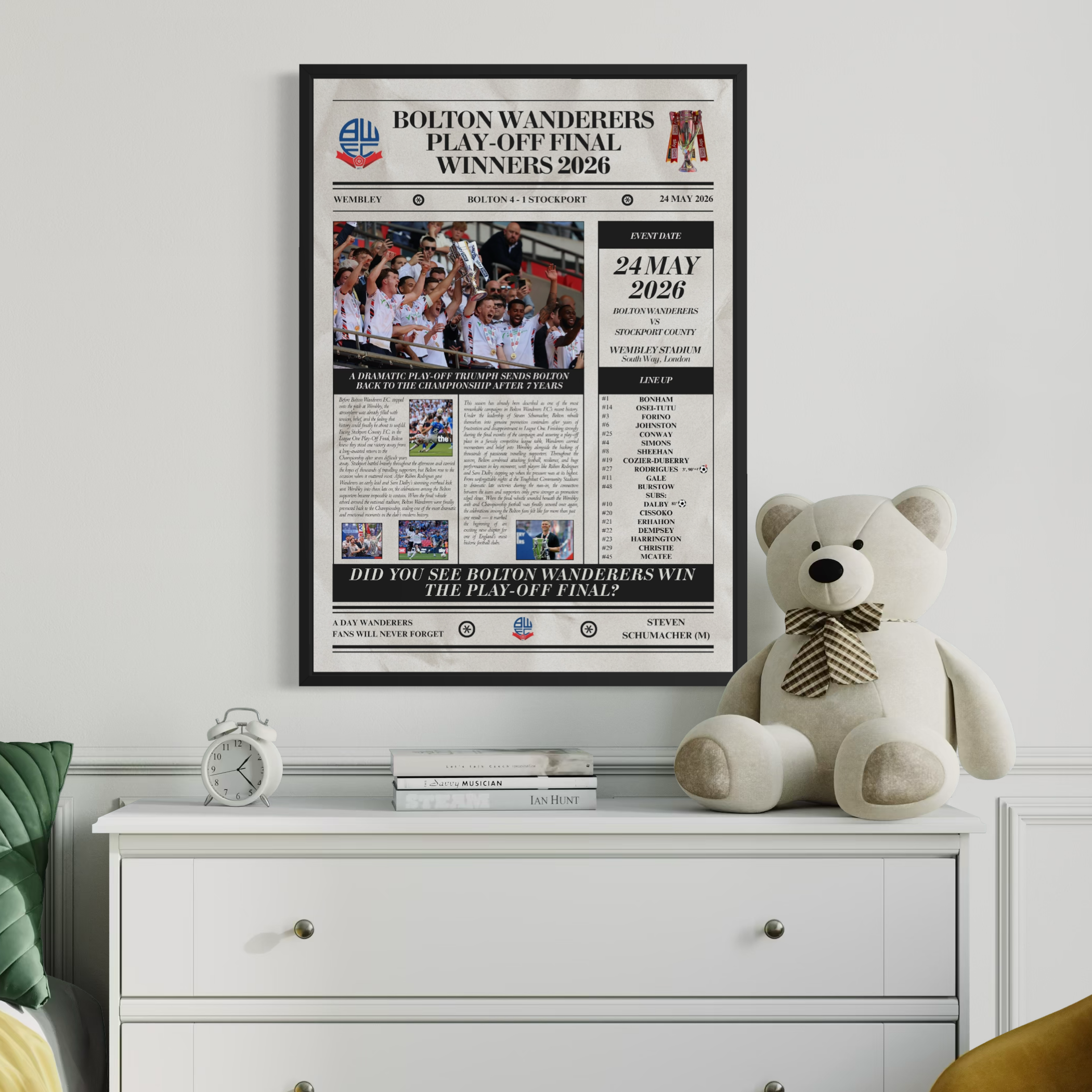 Bolton Wanderers Play Off Winners 2026 - Newspaper Style Poster
