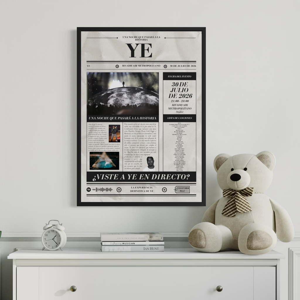 Póster personalizado de concierto de Kanye West estilo periódico