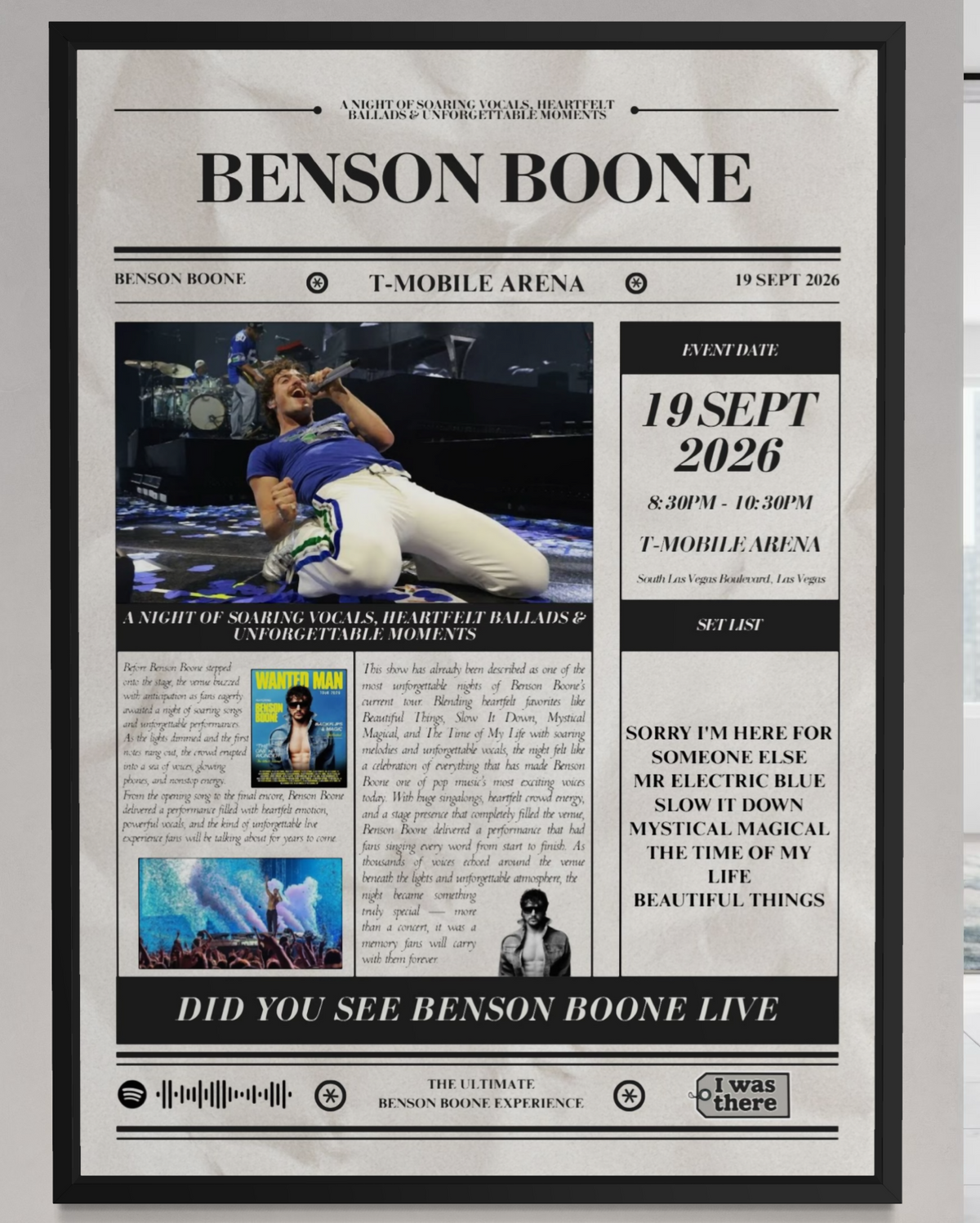 Benson Boone - Personalised Newspaper Style Concert Poster (USA Tour)
