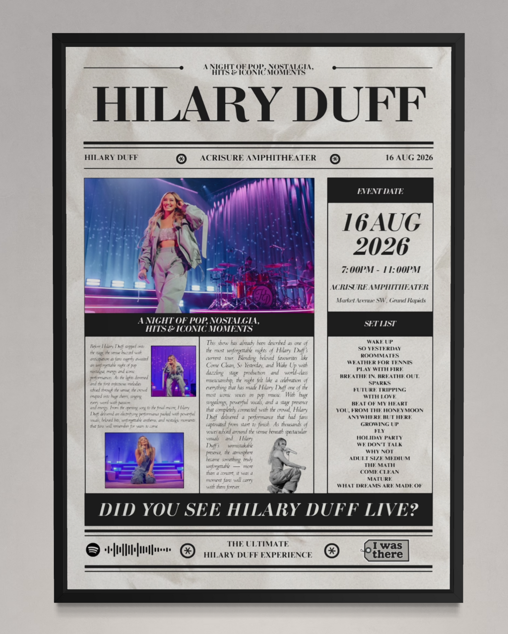 Hilary Duff - Personalised Newspaper Style Concert Poster (USA Tour)