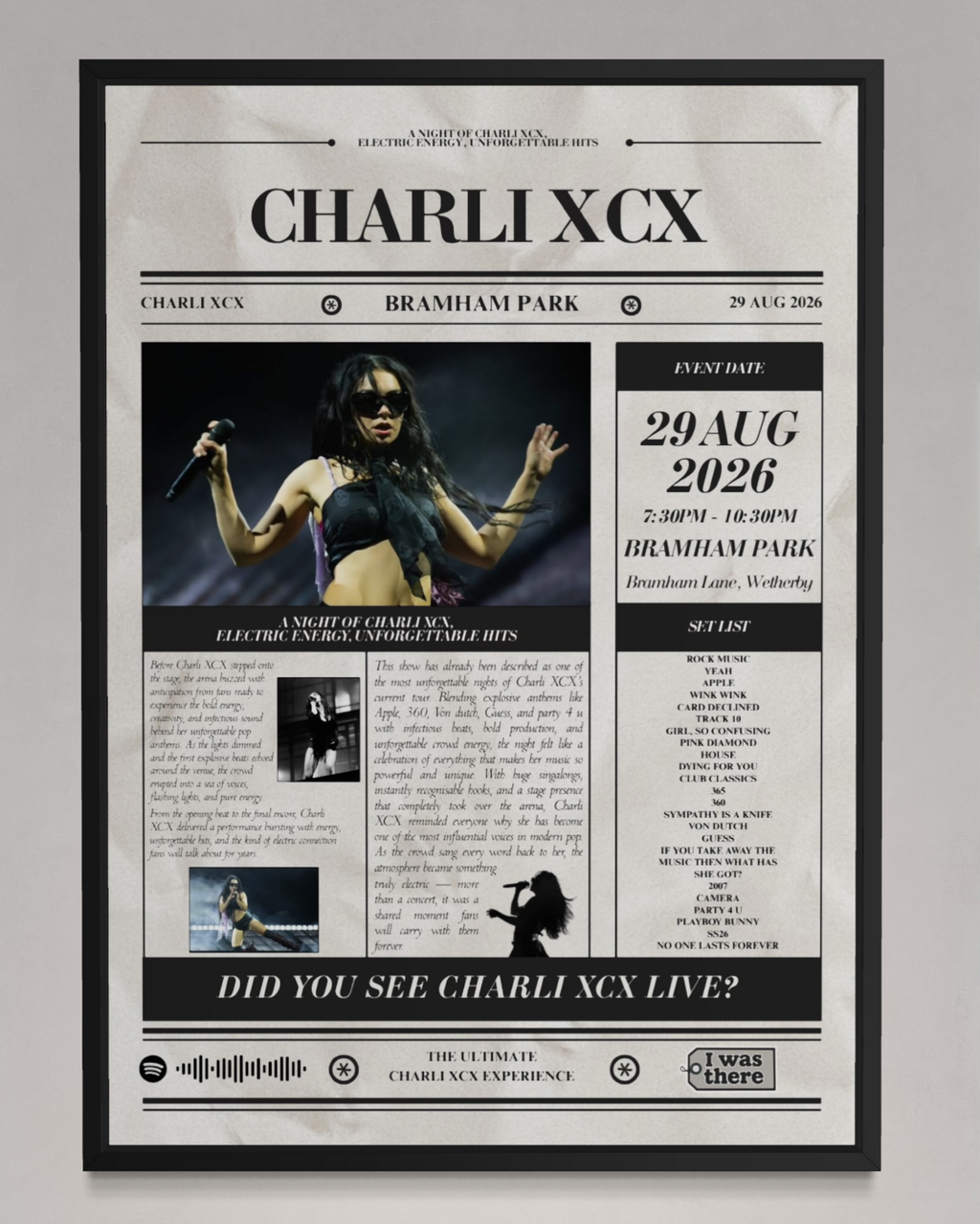 Charlie XCX - Personalised Newspaper Style Concert Poster (USA Tour)