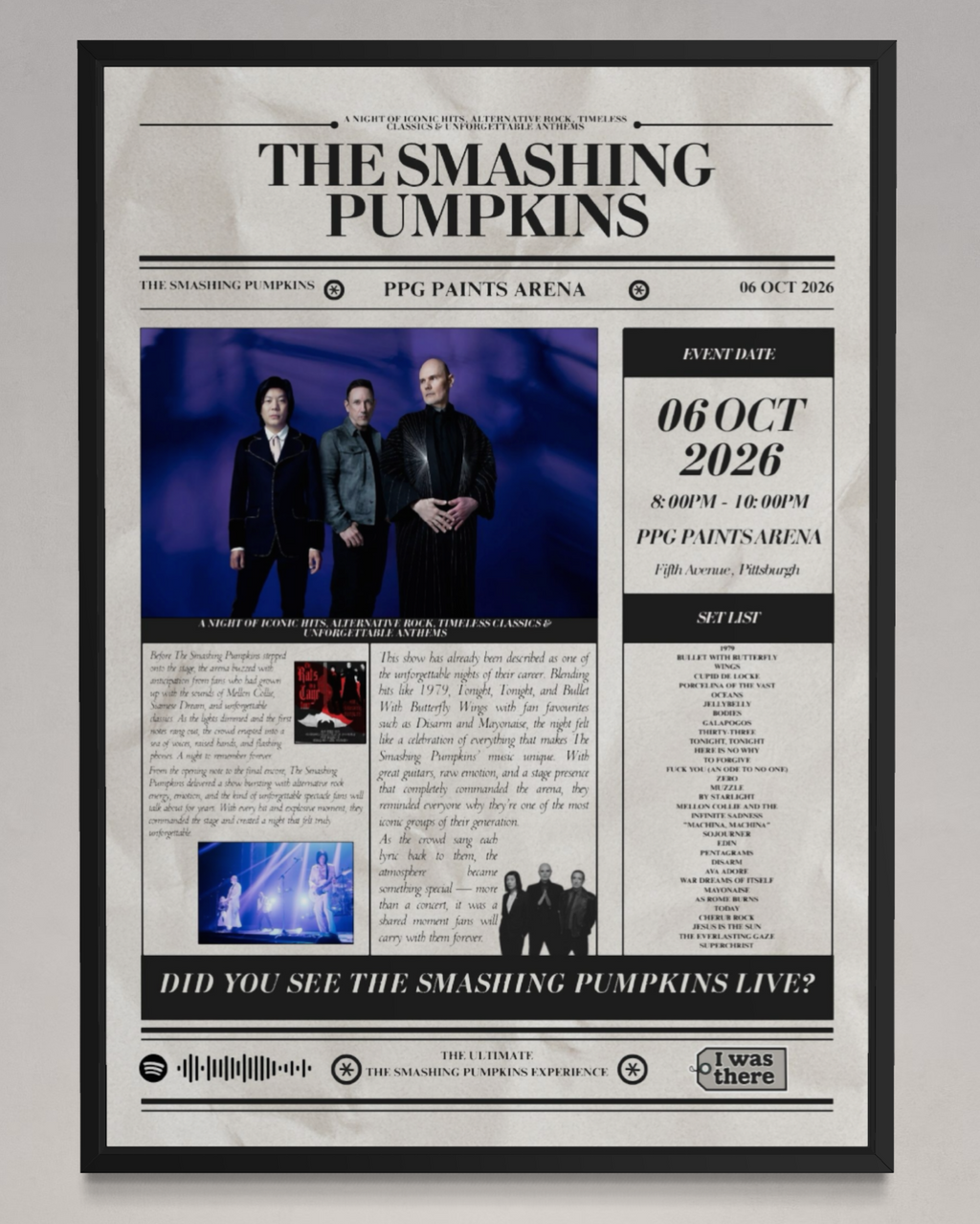 Smashing Pumpkins - Personalised Newspaper Style Concert Poster (USA Tour)