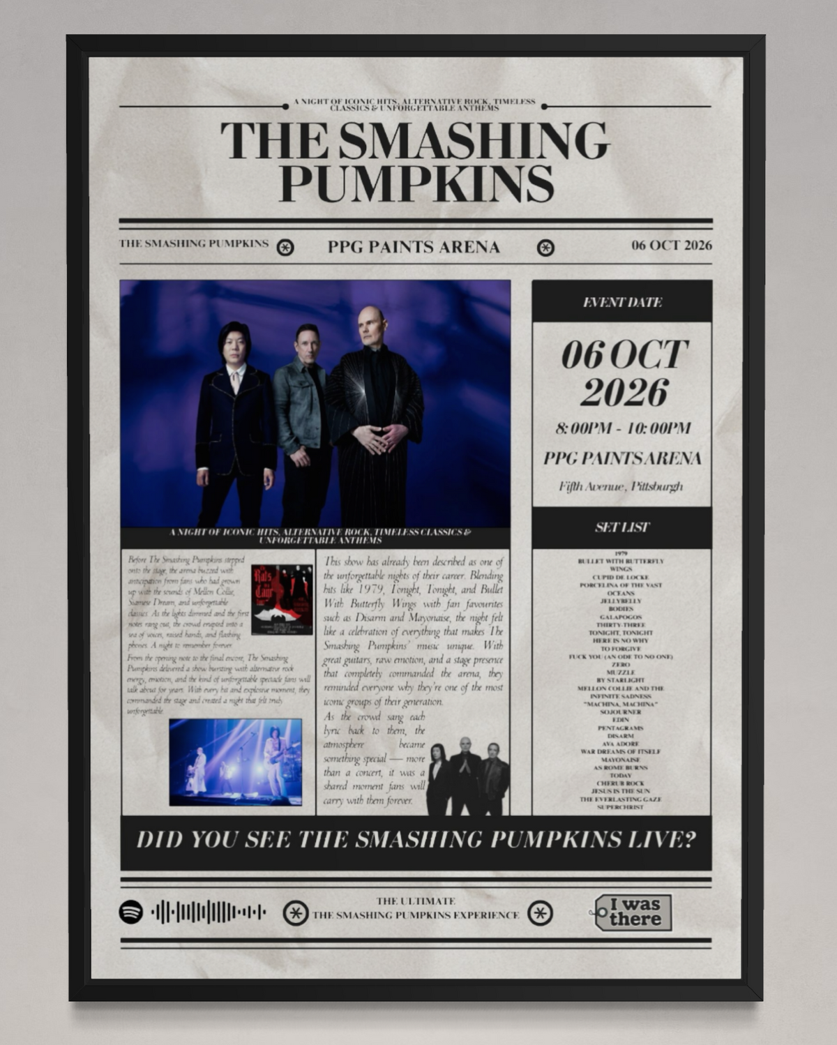 Smashing Pumpkins - Personalised Newspaper Style Concert Poster (USA Tour)