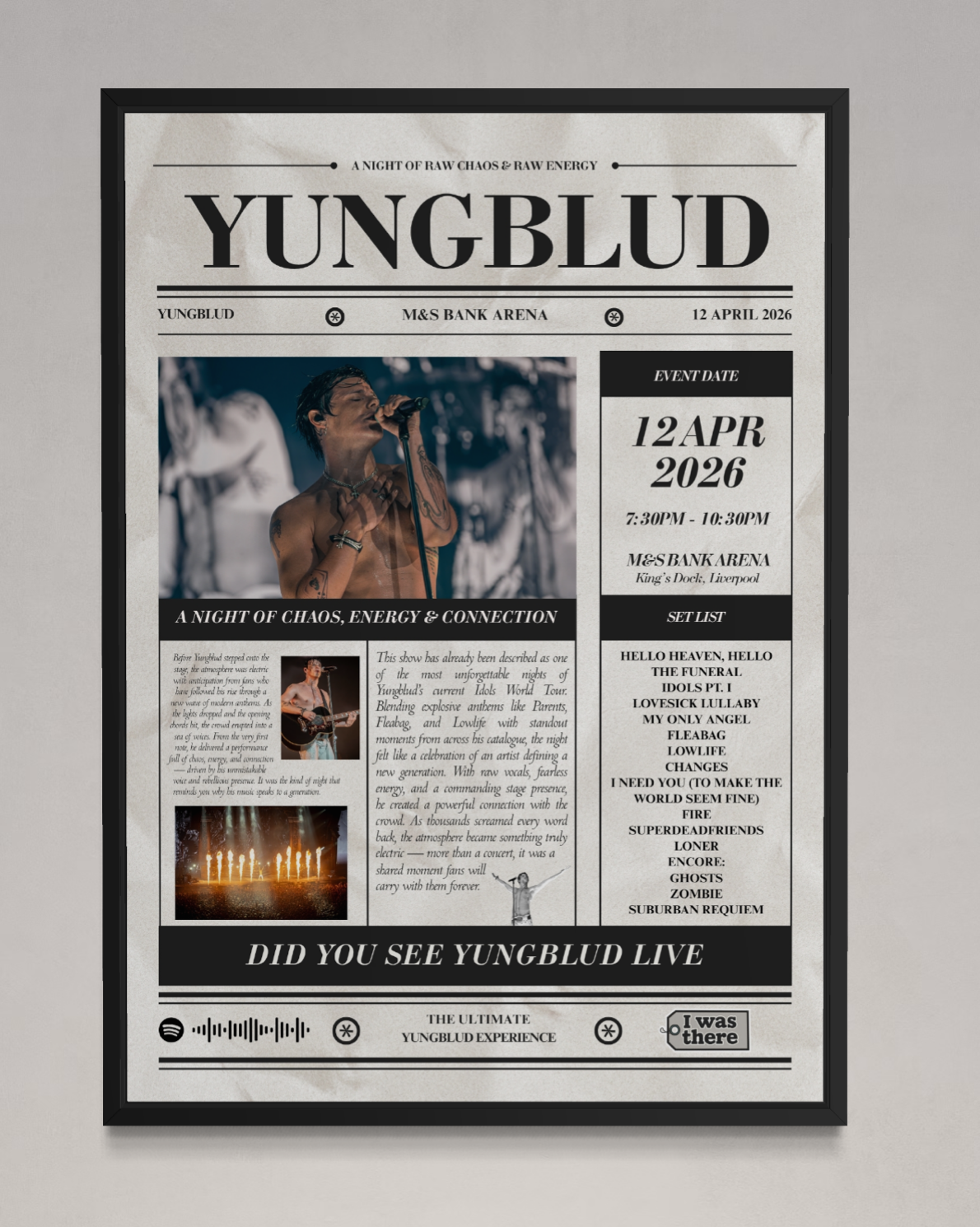 YUNGBLUD - Personalised Newspaper Style Concert Poster