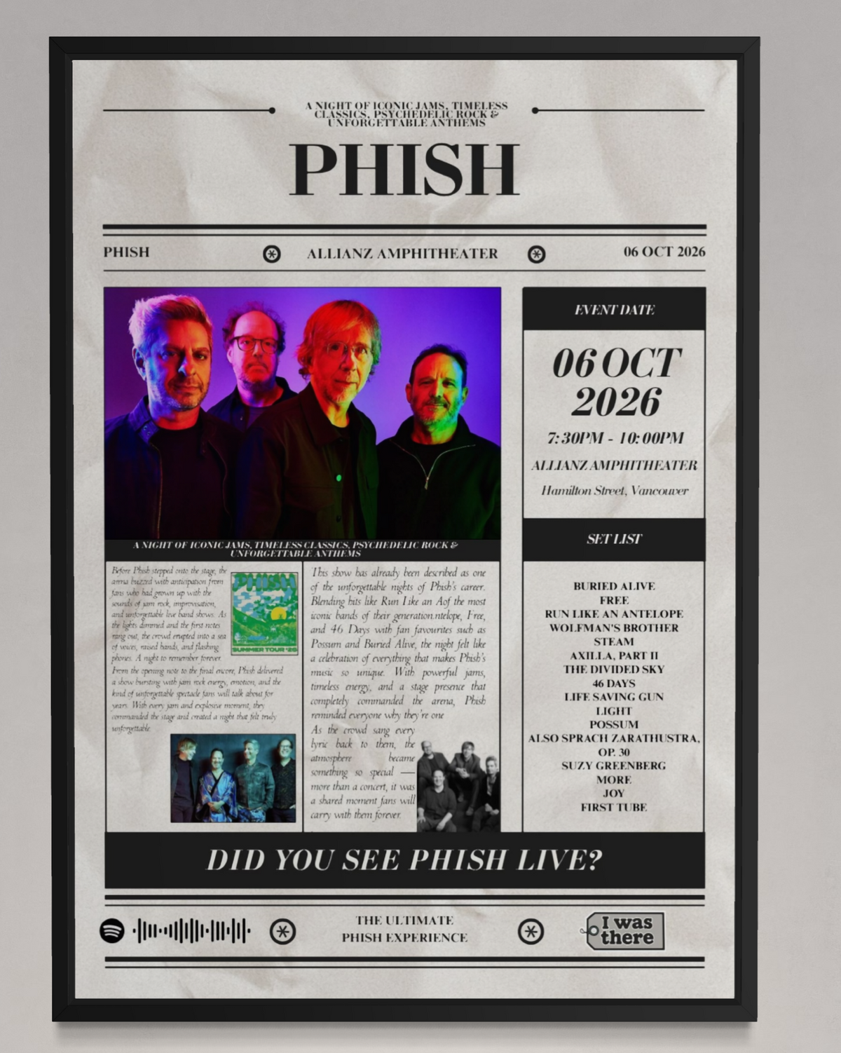 Phish - Personalised Newspaper Style Concert Poster (USA Tour)