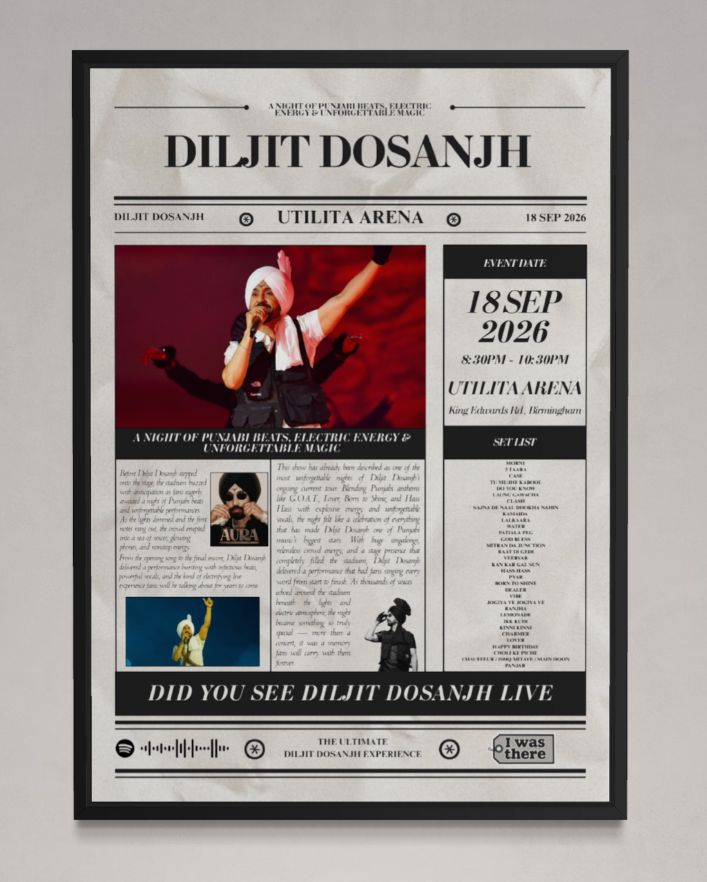 Diljit Dosanjh - Personalised Newspaper Style Concert Poster