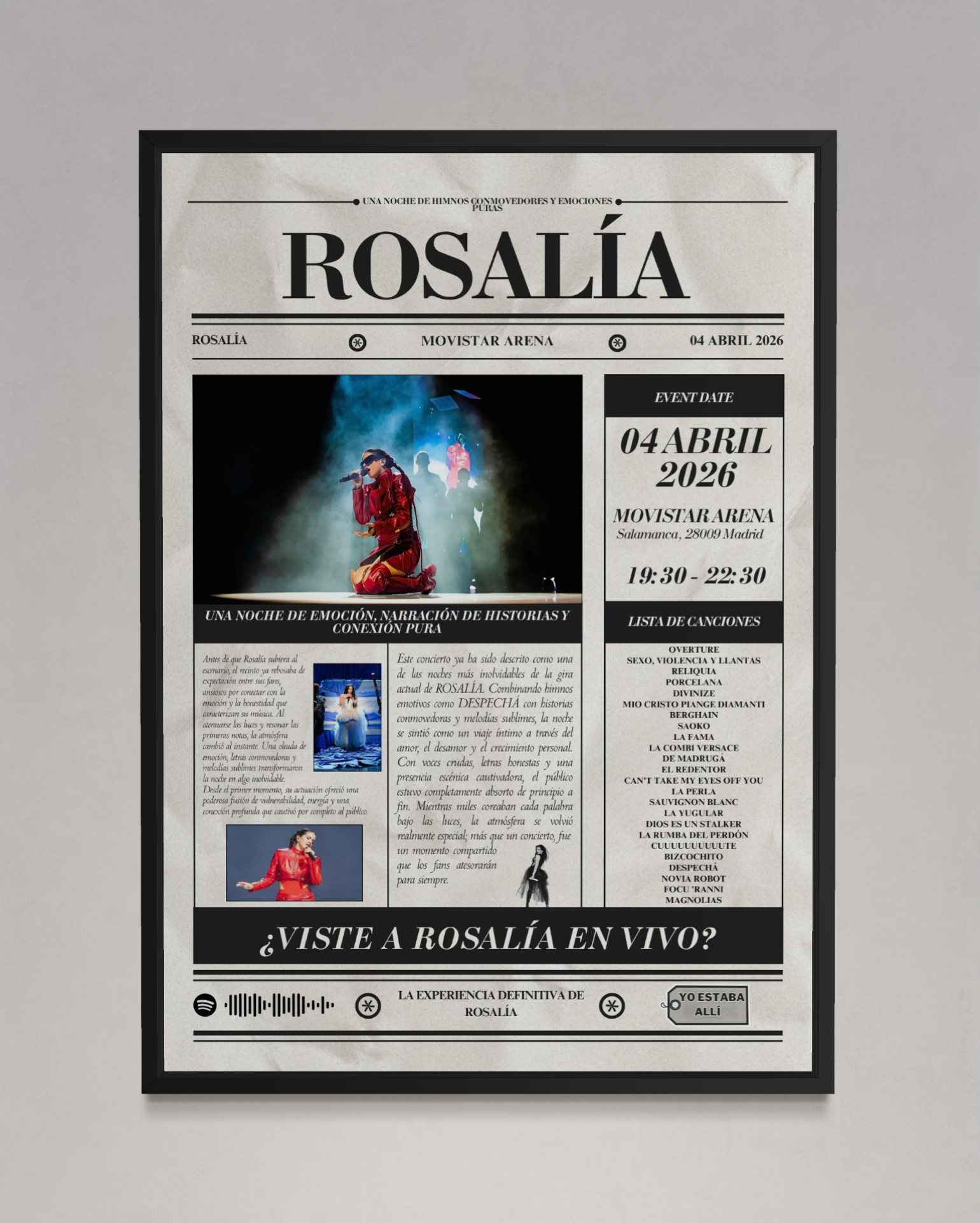 ROSALÍA - Personalised Newspaper Style Concert Poster (Spanish Dates)