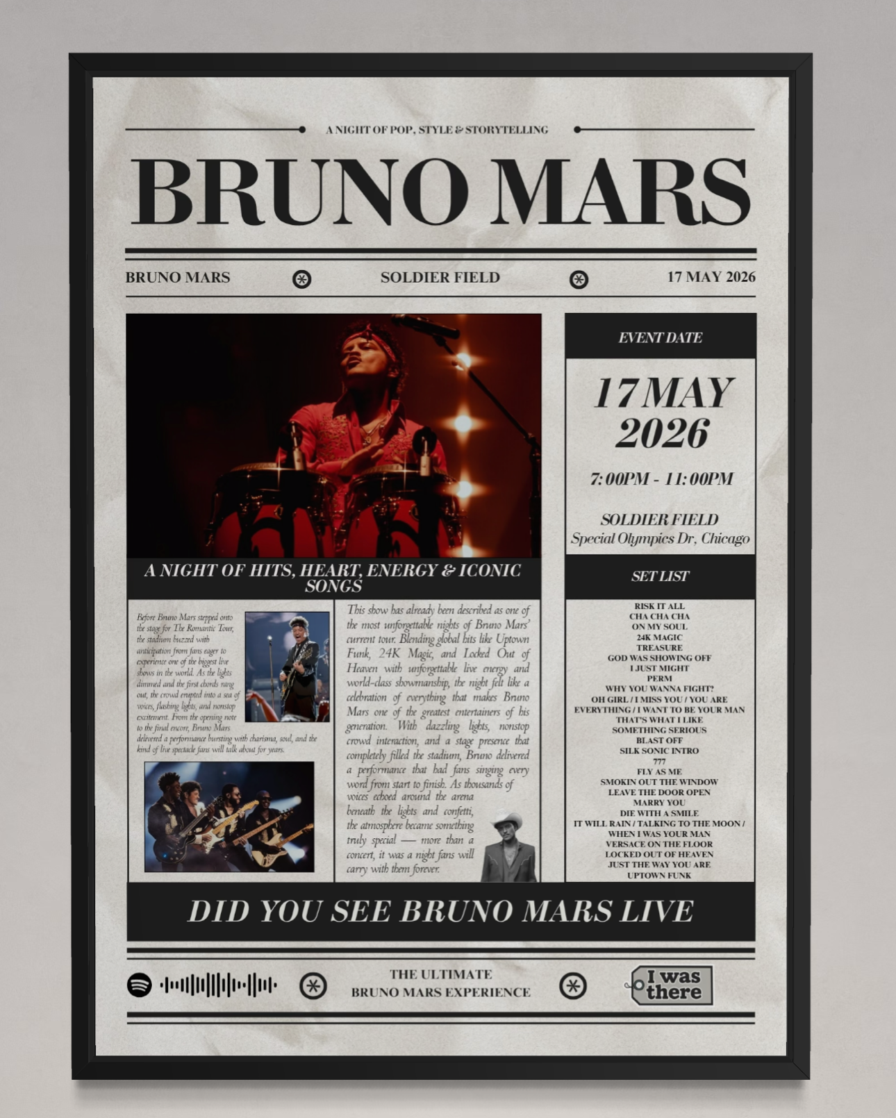Bruno Mars - Personalised Newspaper Style Concert Poster (USA Tour)