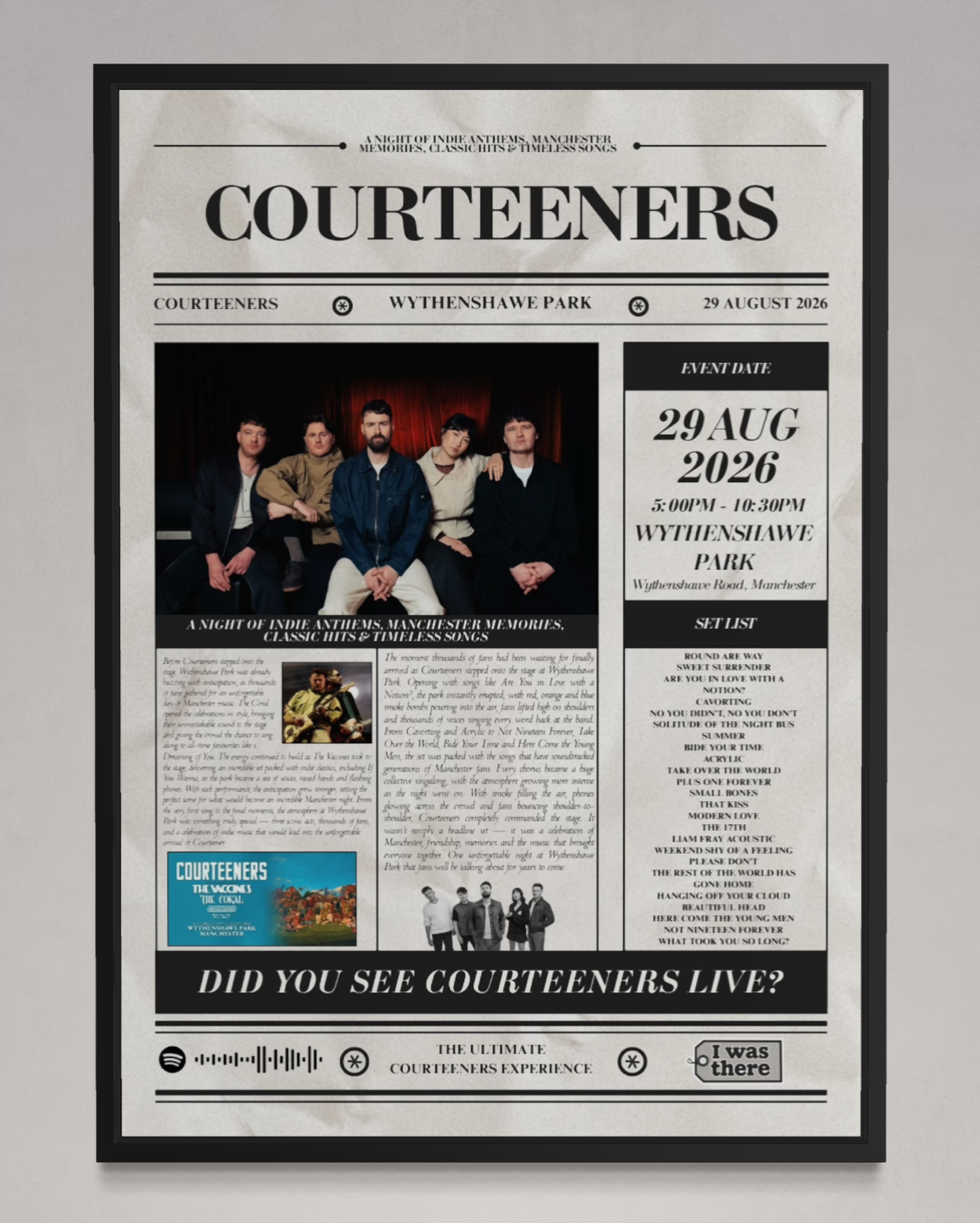 Courteeners - Personalised Newspaper Style Concert Poster