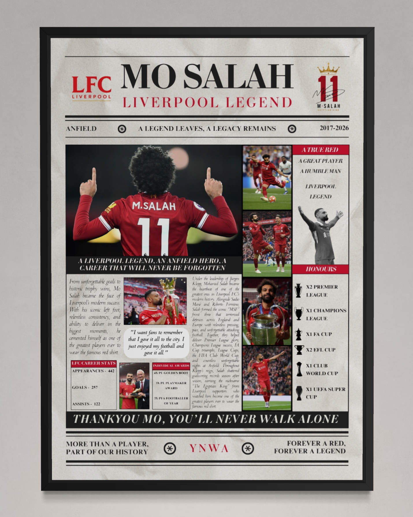 Mo Salah Liverpool Legends Poster - Newspaper Style Print