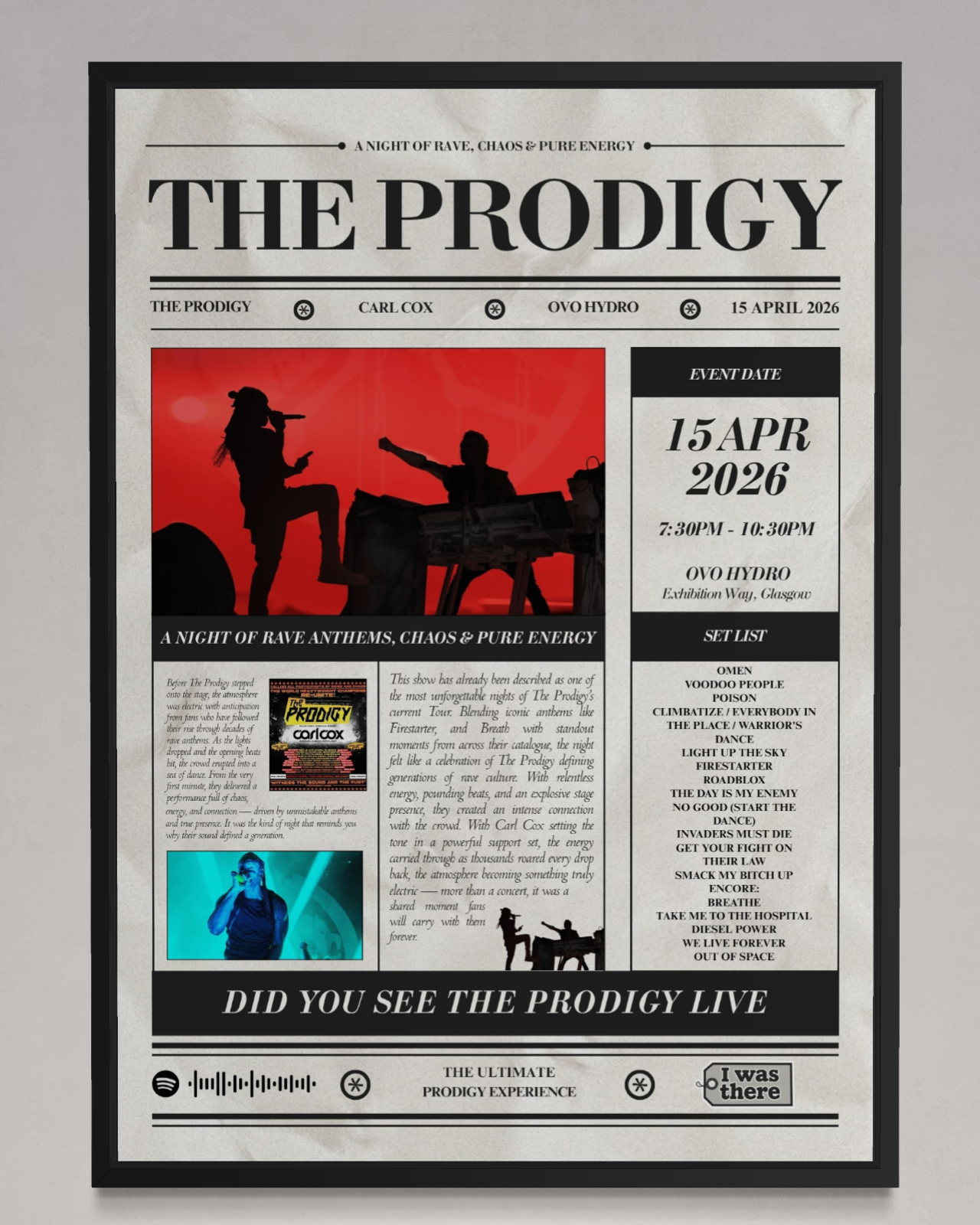 The Prodigy - Personalised Newspaper Style Concert Poster