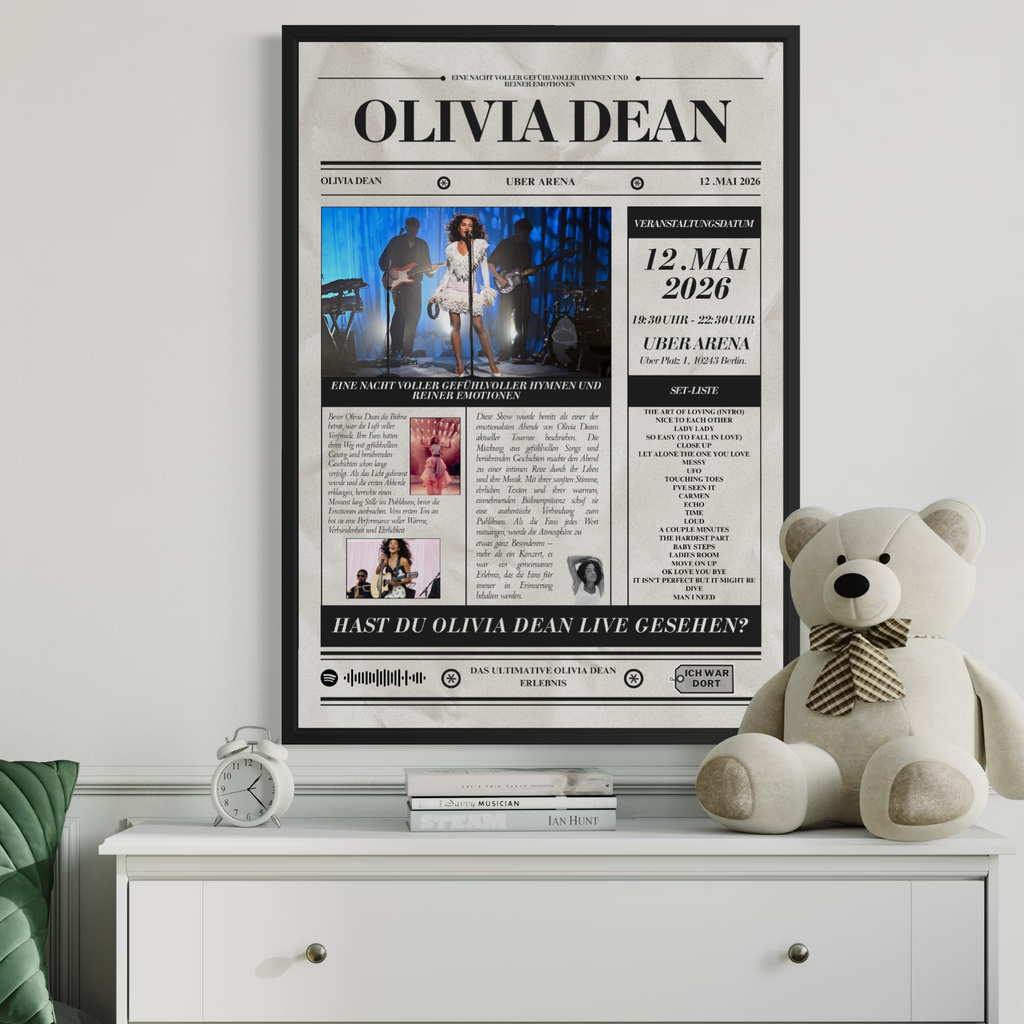 Olivia Dean - Personalised Newspaper Style Concert Poster (German Dates)