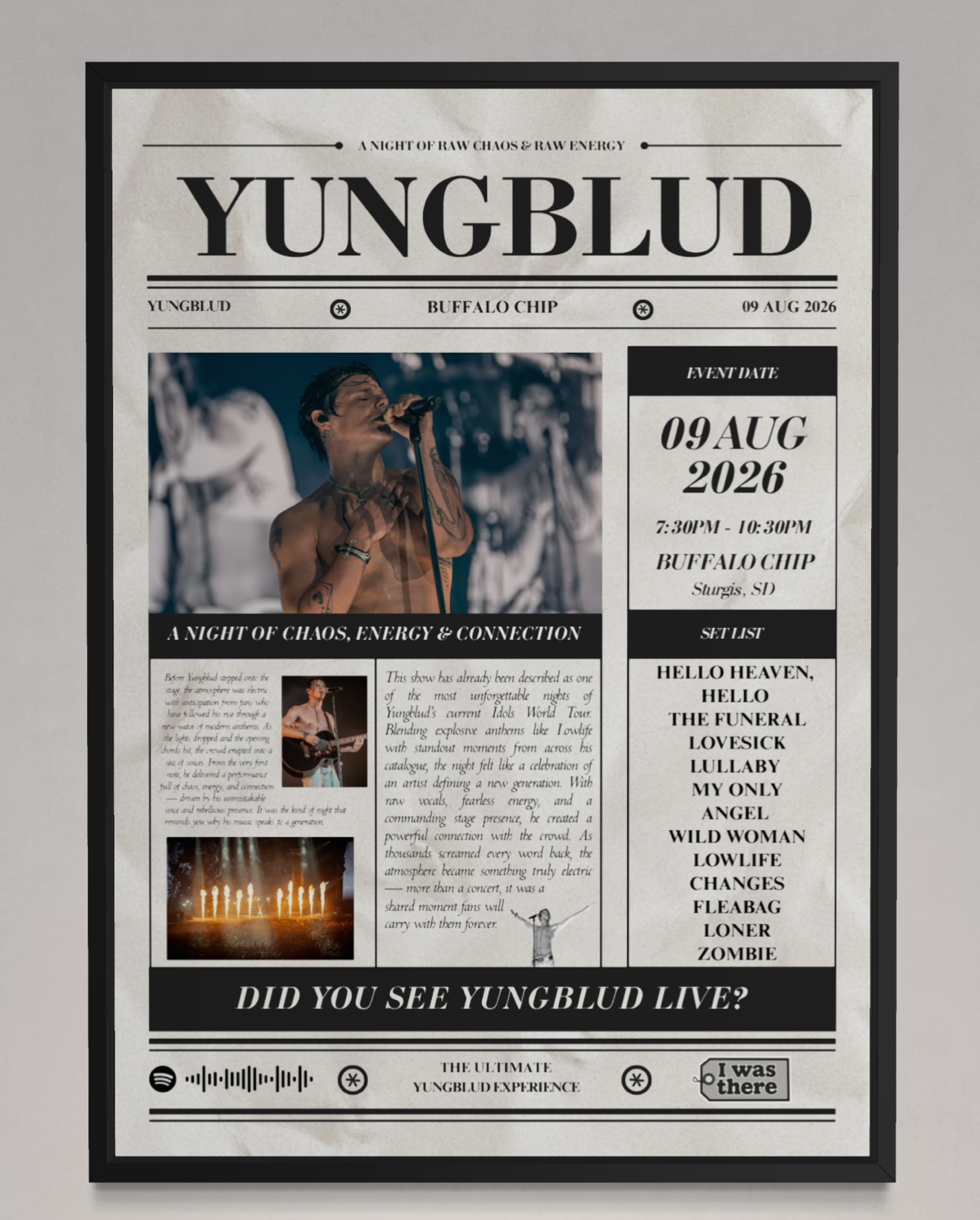 YUNGBLUD - Personalised Newspaper Style Concert Poster (USA Tour)