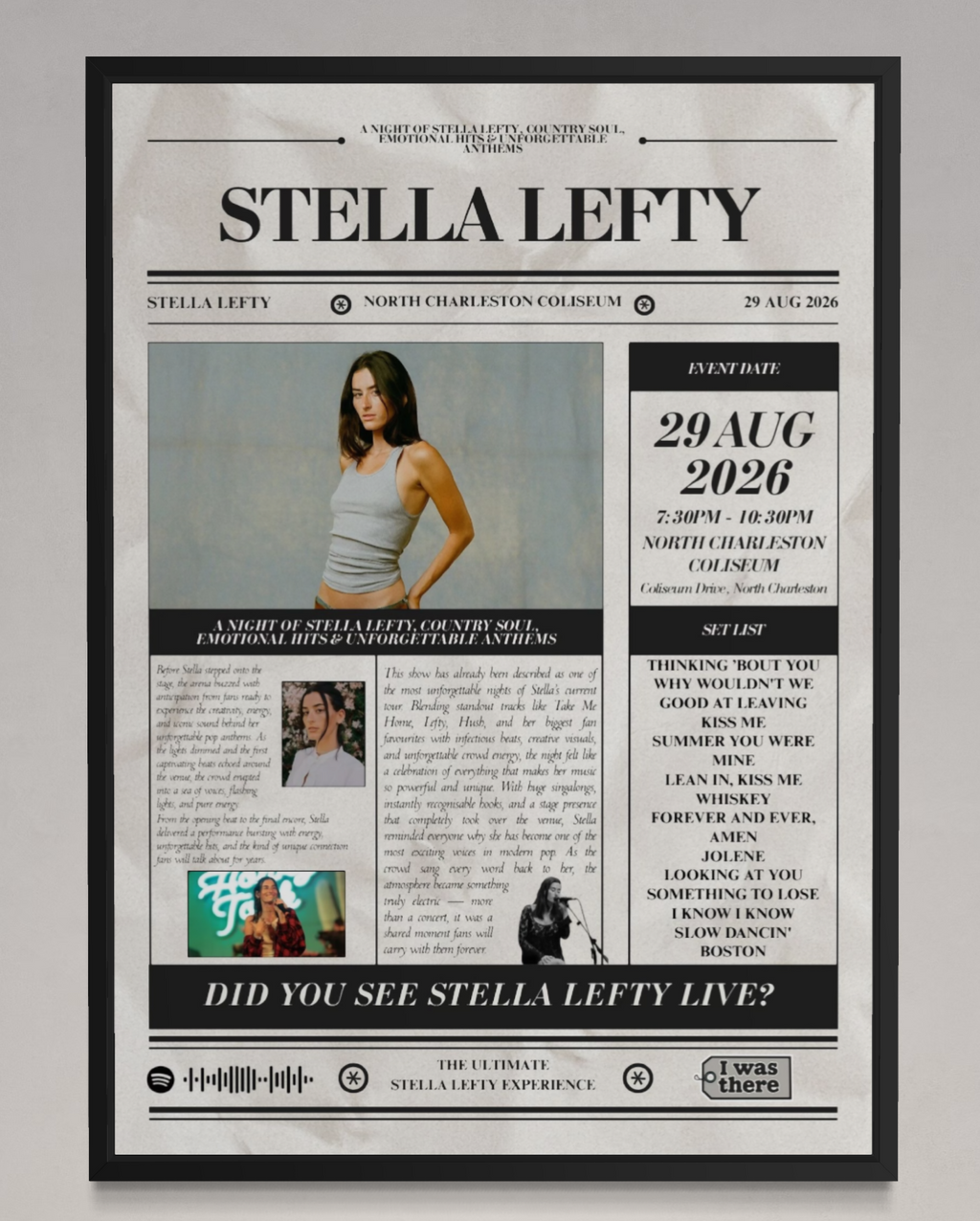 Stella Lefty - Personalised Newspaper Style Concert Poster (USA 2026 Tour)