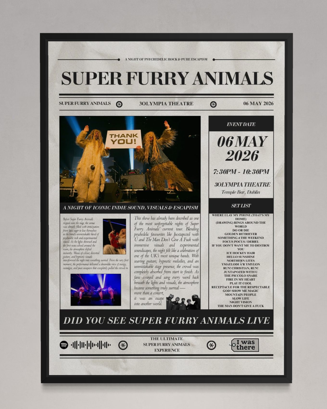 Super Furry Animals - Personalised Newspaper Style Concert Poster