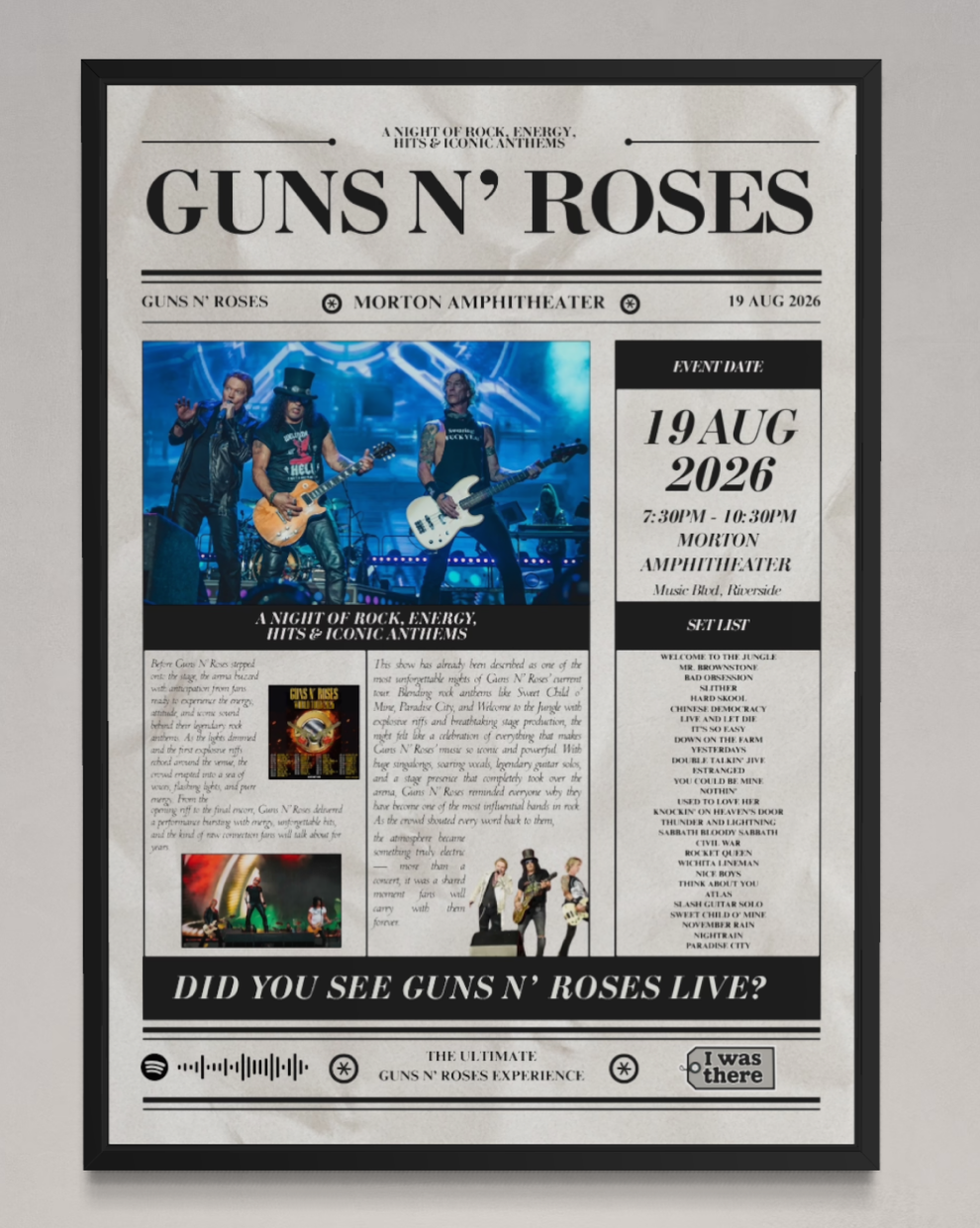 Guns N'Roses - Personalised Newspaper Style Concert Poster (USA Tour)