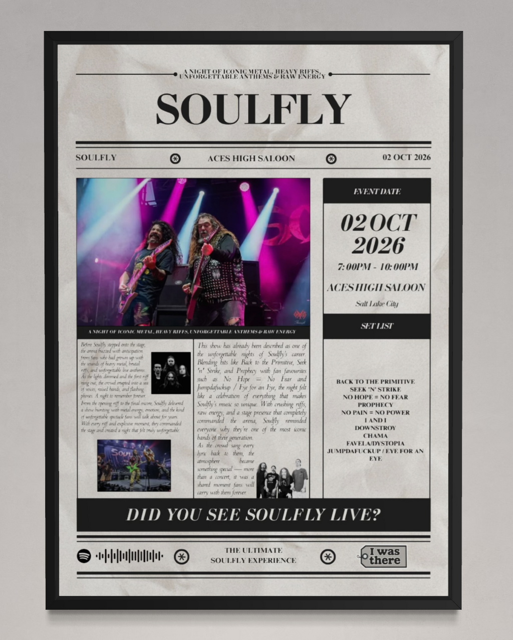 Soulfly - Personalised Newspaper Style Concert Poster (USA Tour)