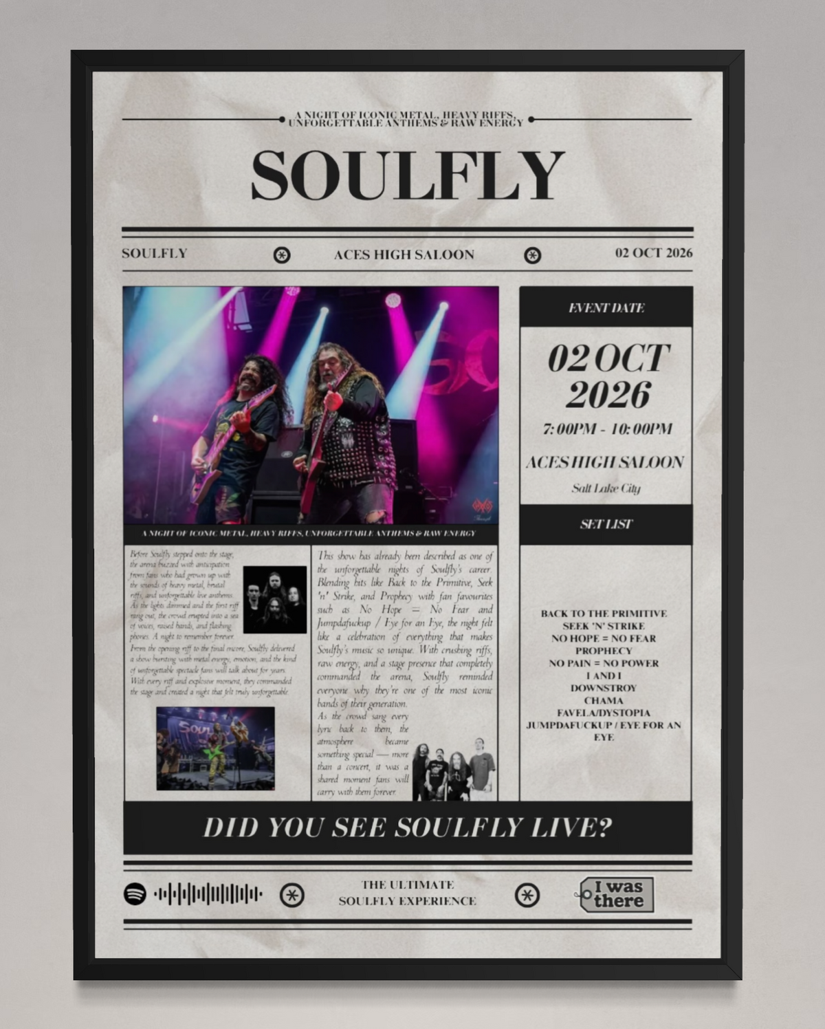 Soulfly - Personalised Newspaper Style Concert Poster (USA Tour)