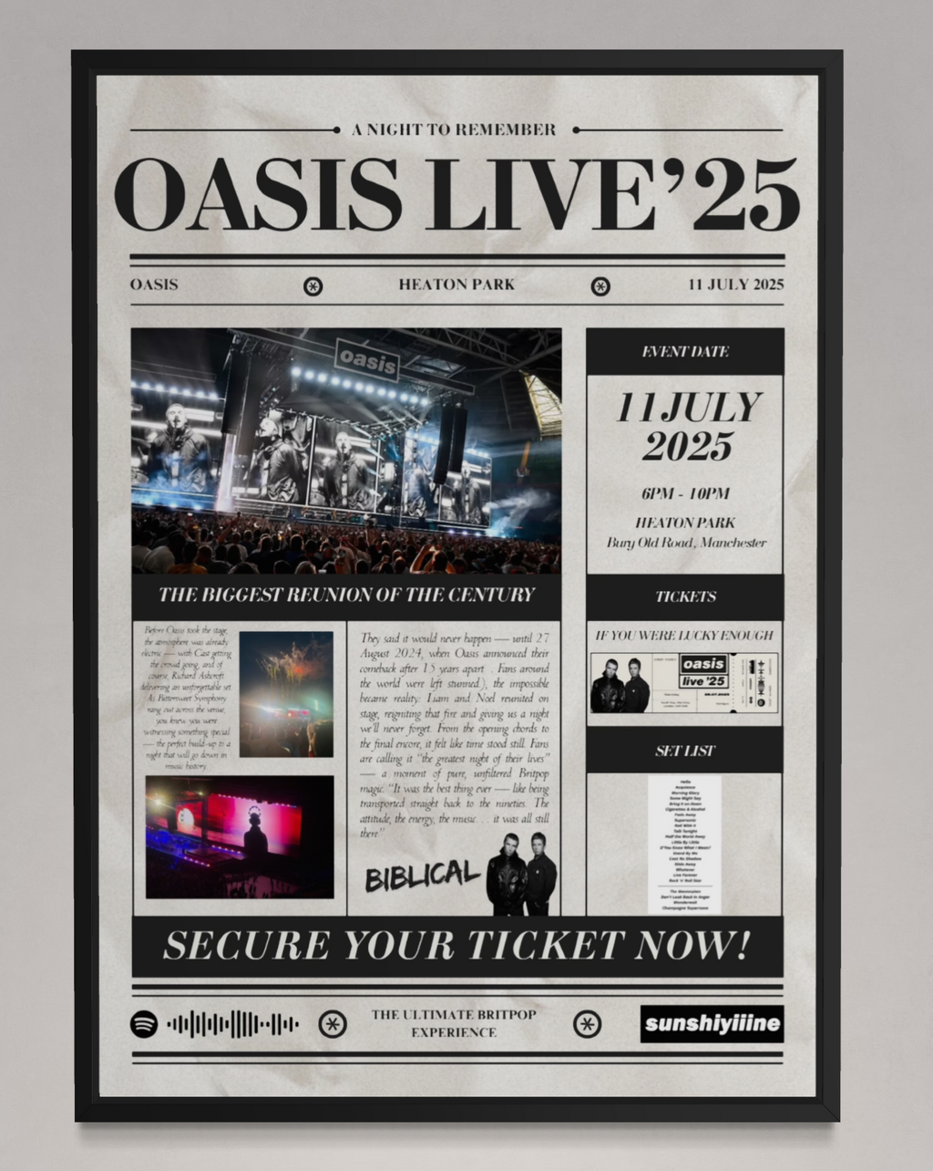 Oasis Live'25 Personalised Newspaper Poster - Oasis Inspired Print Oasis Live'25 Personalised Newspaper Poster - Oasis Inspired Print