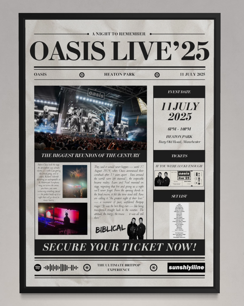 Oasis Live'25 Personalised Newspaper Poster - Oasis Inspired Print