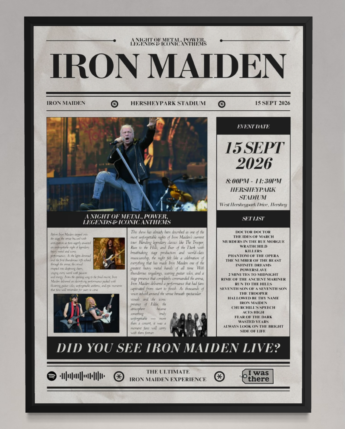 Iron Maiden - Personalised Newspaper Style Concert Poster (USA Tour)