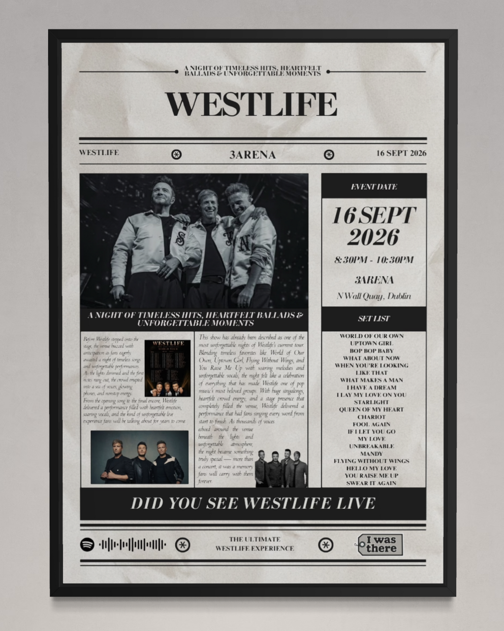 Westlife - Personalised Newspaper Style Concert Poster