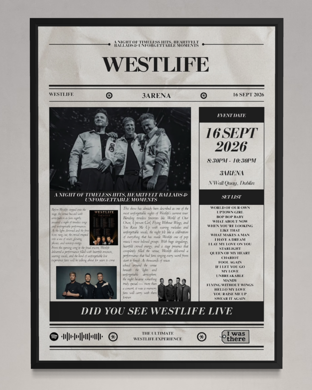 Westlife - Personalised Newspaper Style Concert Poster