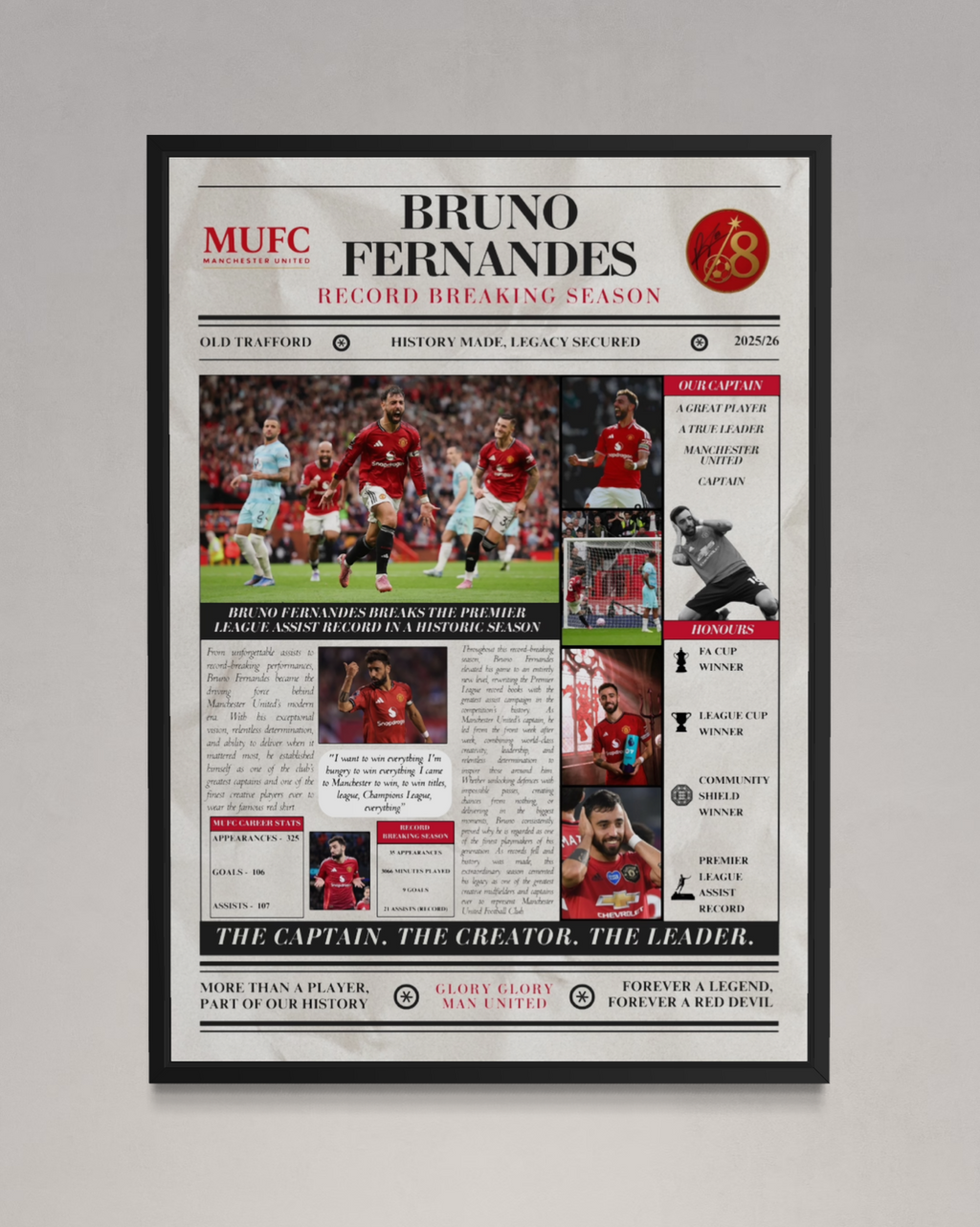 Bruno Fernandes Record Breaking Season Poster - Man United Newspaper Print