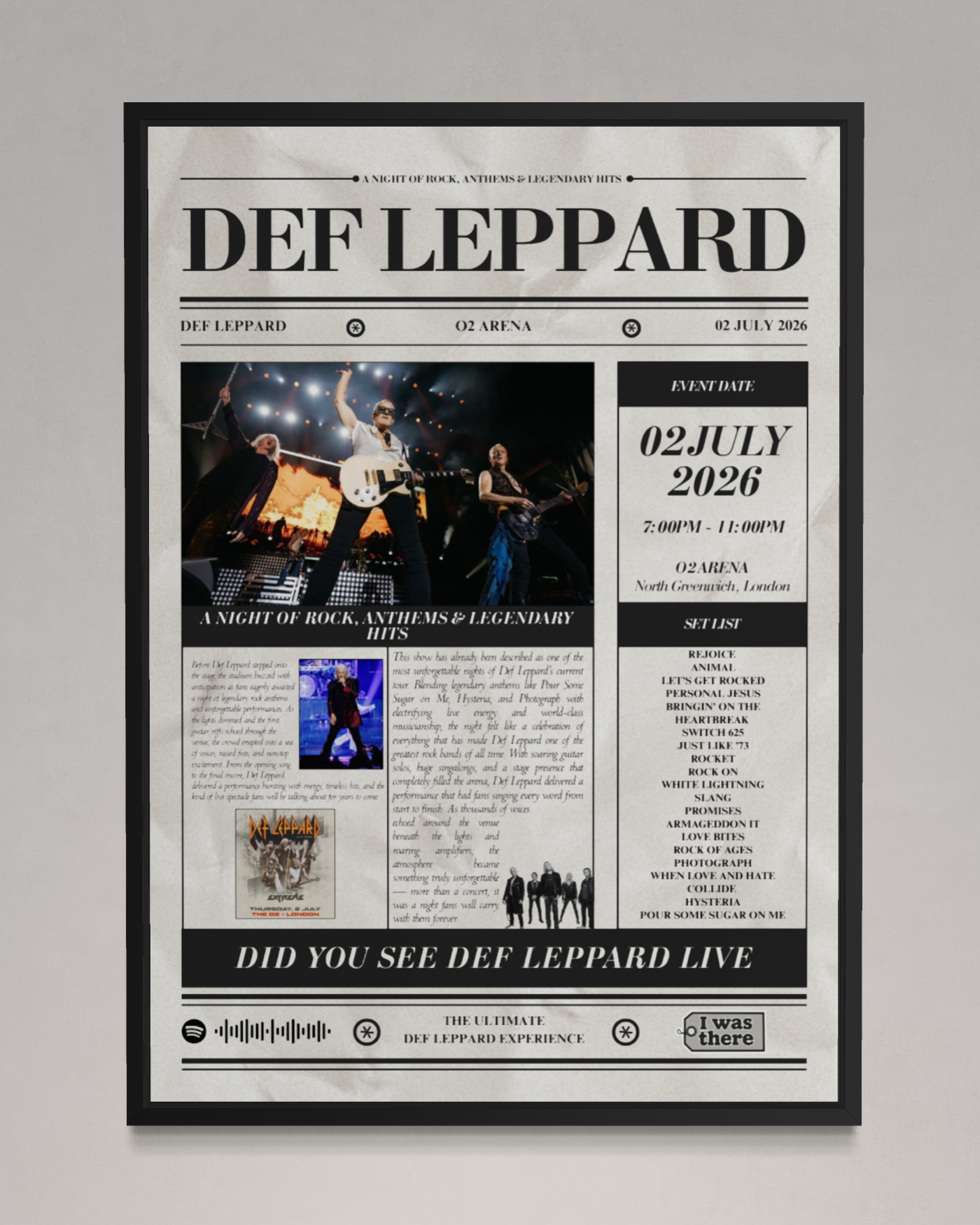 Def Leppard - Personalised Newspaper Style Concert Poster