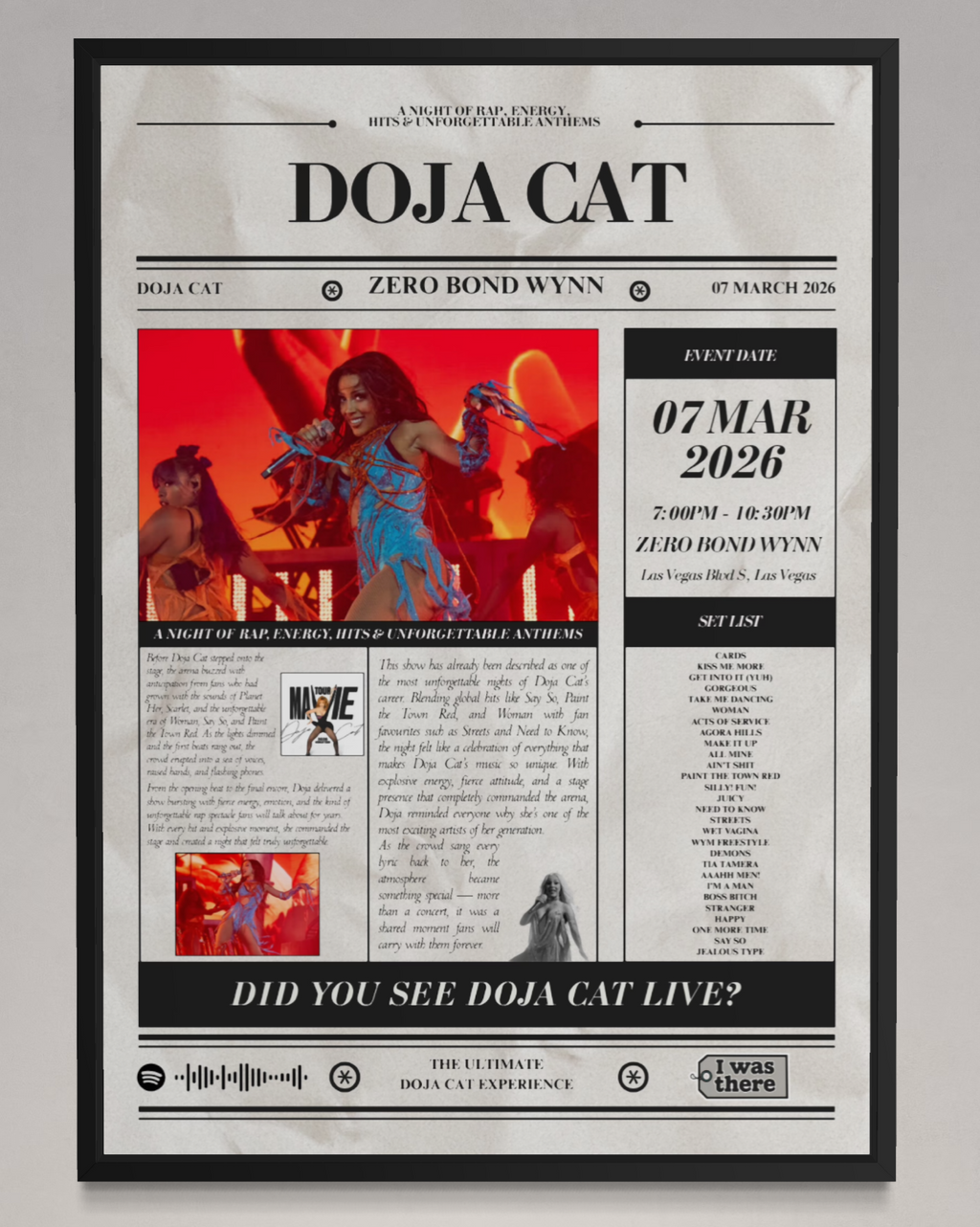 Doja Cat - Personalised Newspaper Style Concert Poster (USA Tour)