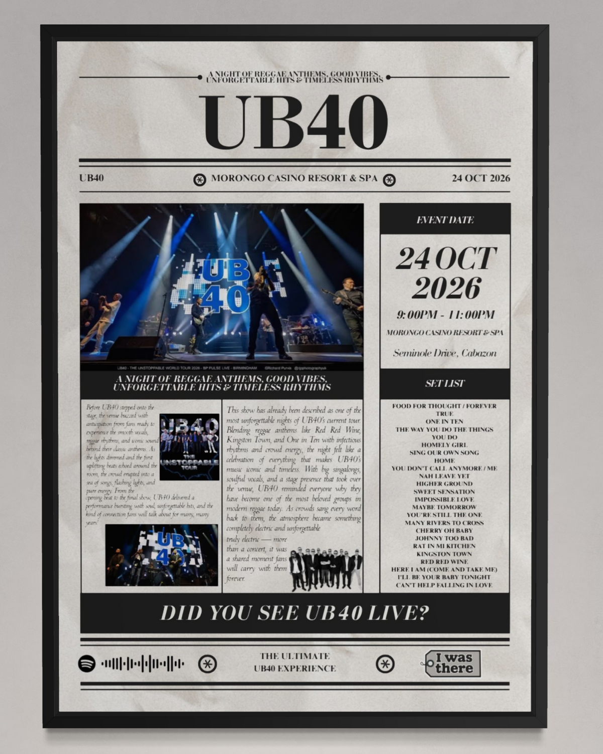 UB40 - Personalised Newspaper Style Concert Poster (USA Tour)