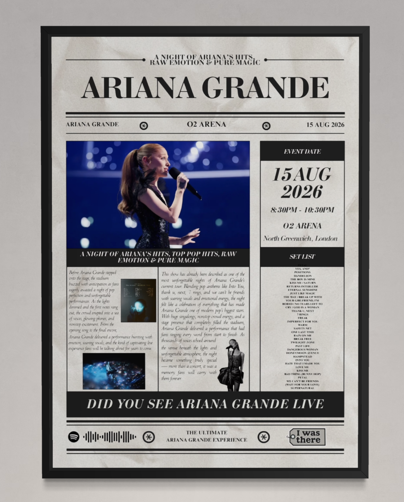 Ariana Grande - Personalised Newspaper Style Concert Poster