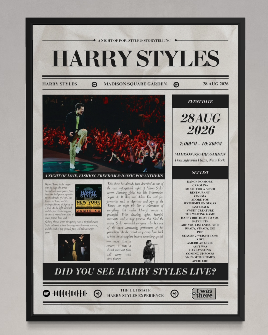 Harry Styles - Personalised Newspaper Style Concert Poster (USA Tour)
