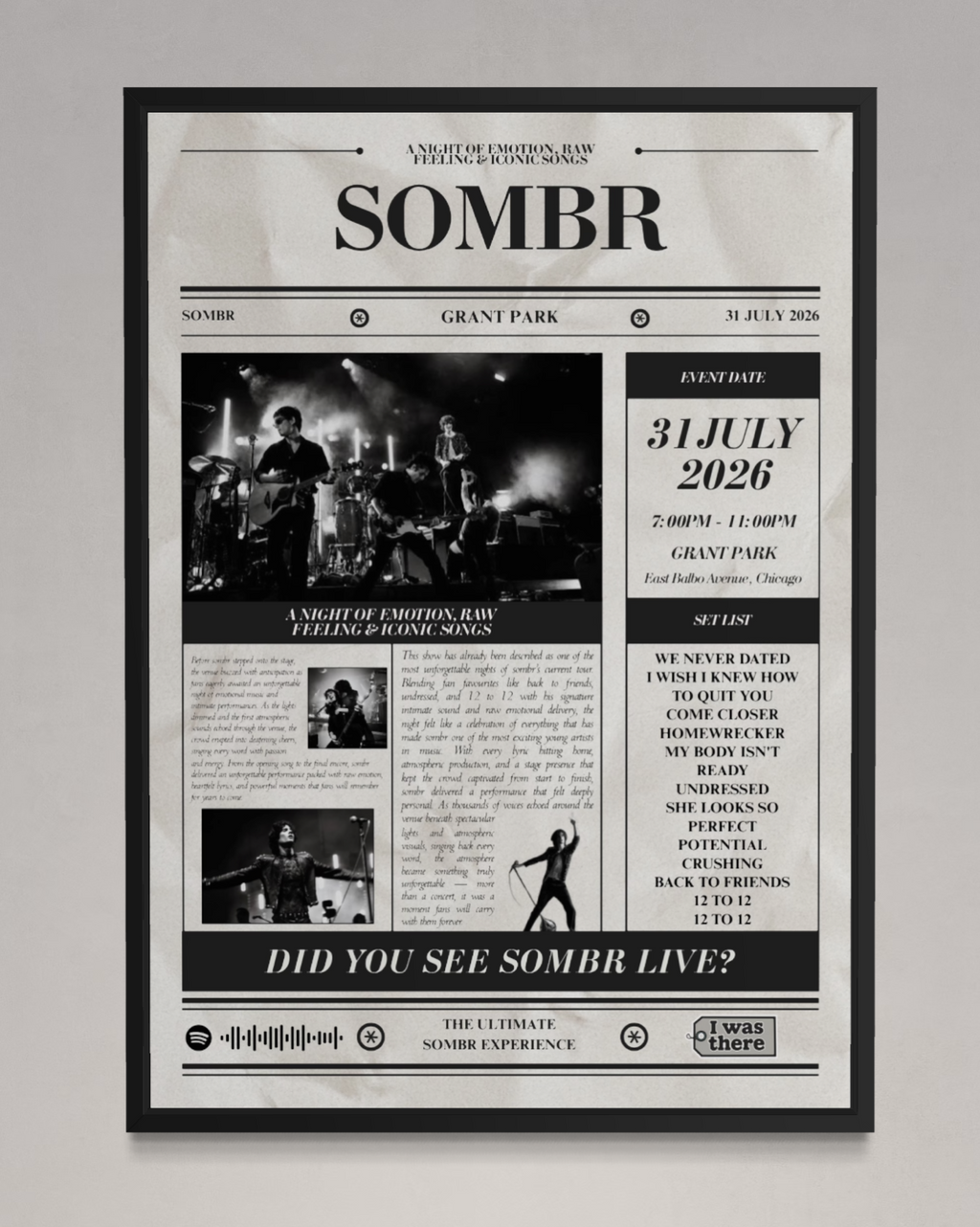 Sombr - Personalised Newspaper Style Concert Poster (USA Tour)