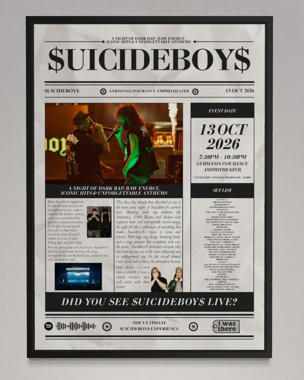 $UICIDEBOY$ - Personalised Newspaper Style Concert Poster (USA Tour)