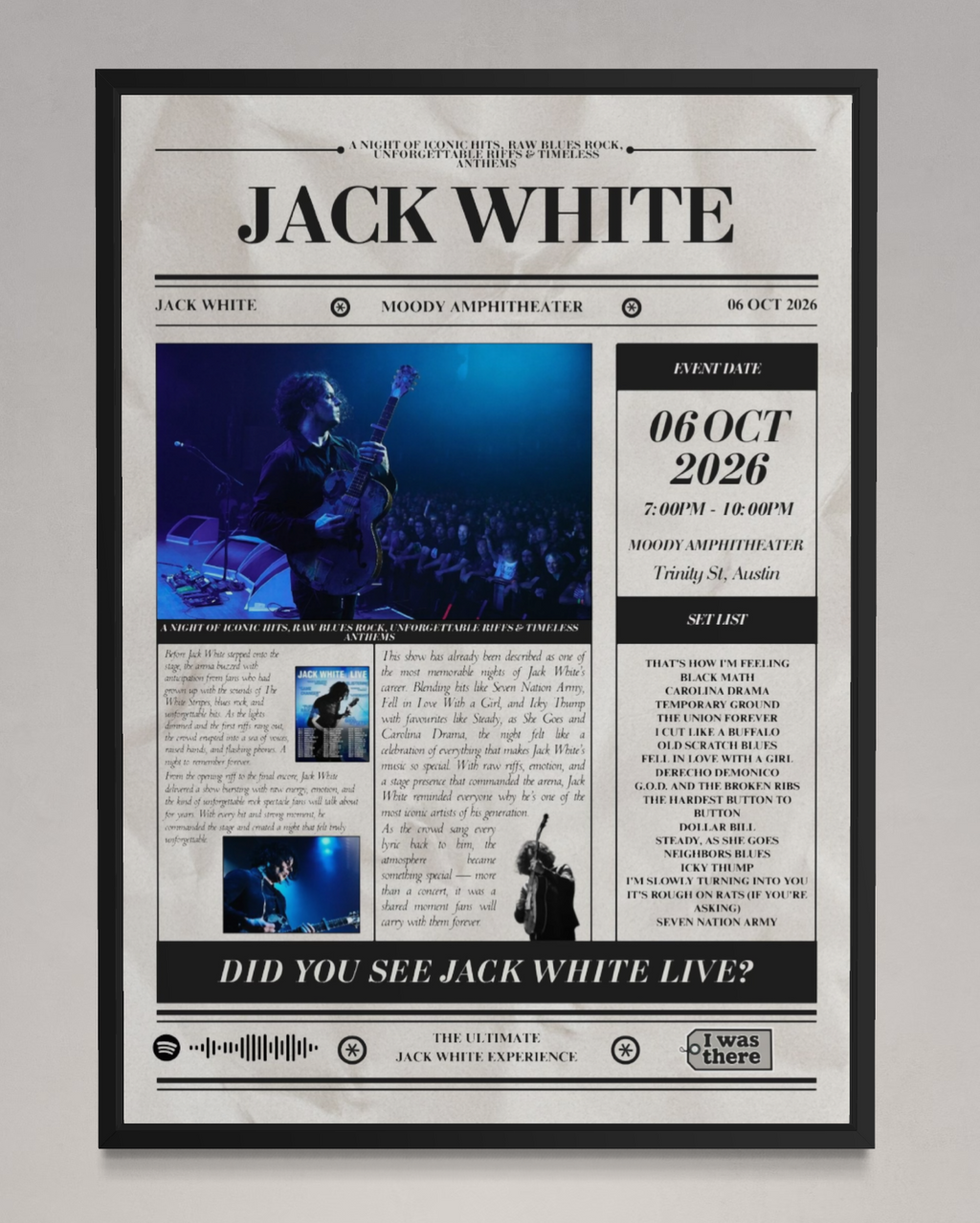 Jack White - Personalised Newspaper Style Concert Poster (USA Tour)