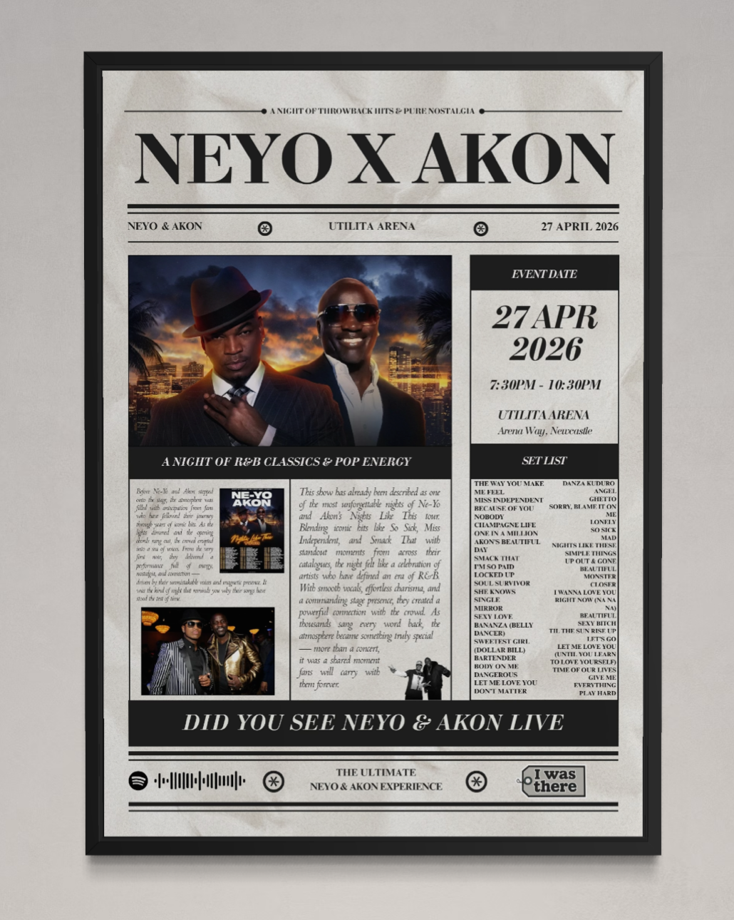 Neyo & Akon - Personalised Newspaper Style Concert Poster