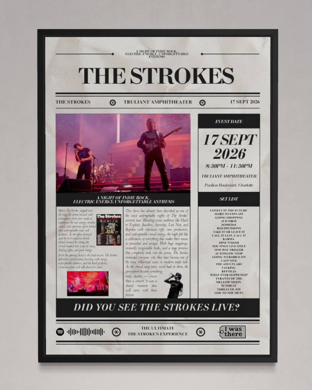 The Strokes - Personalised Newspaper Style Concert Poster (USA Tour)