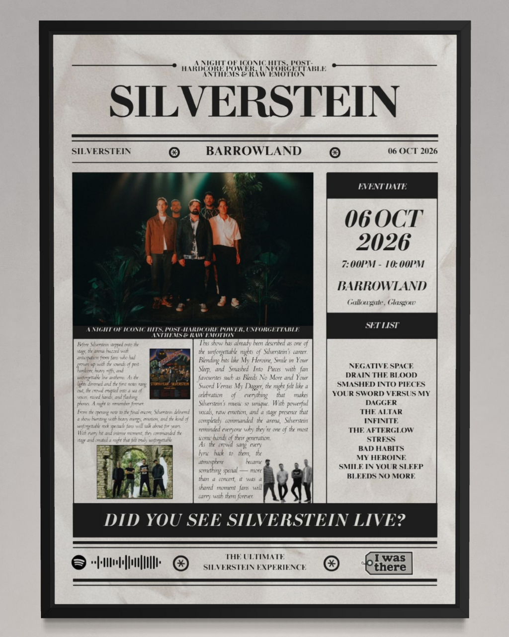 Silverstein - Personalised Newspaper Style Concert Poster (USA Tour)