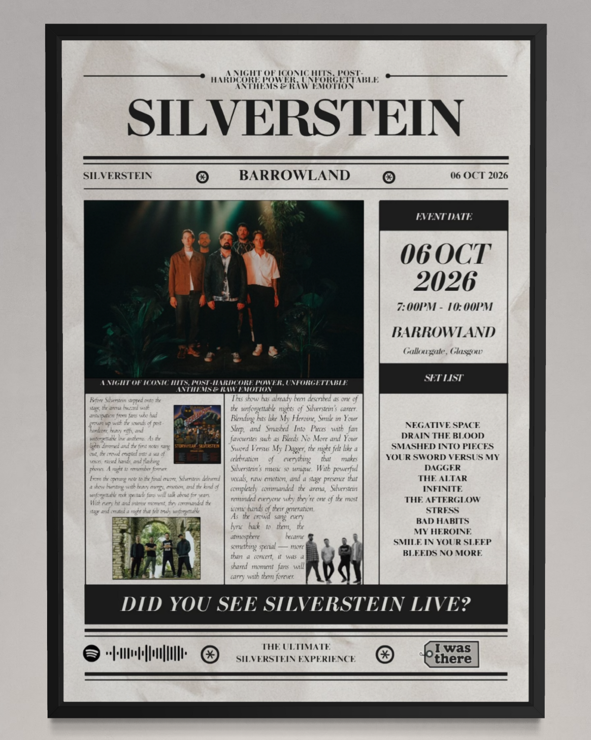 Silverstein - Personalised Newspaper Style Concert Poster (USA Tour)