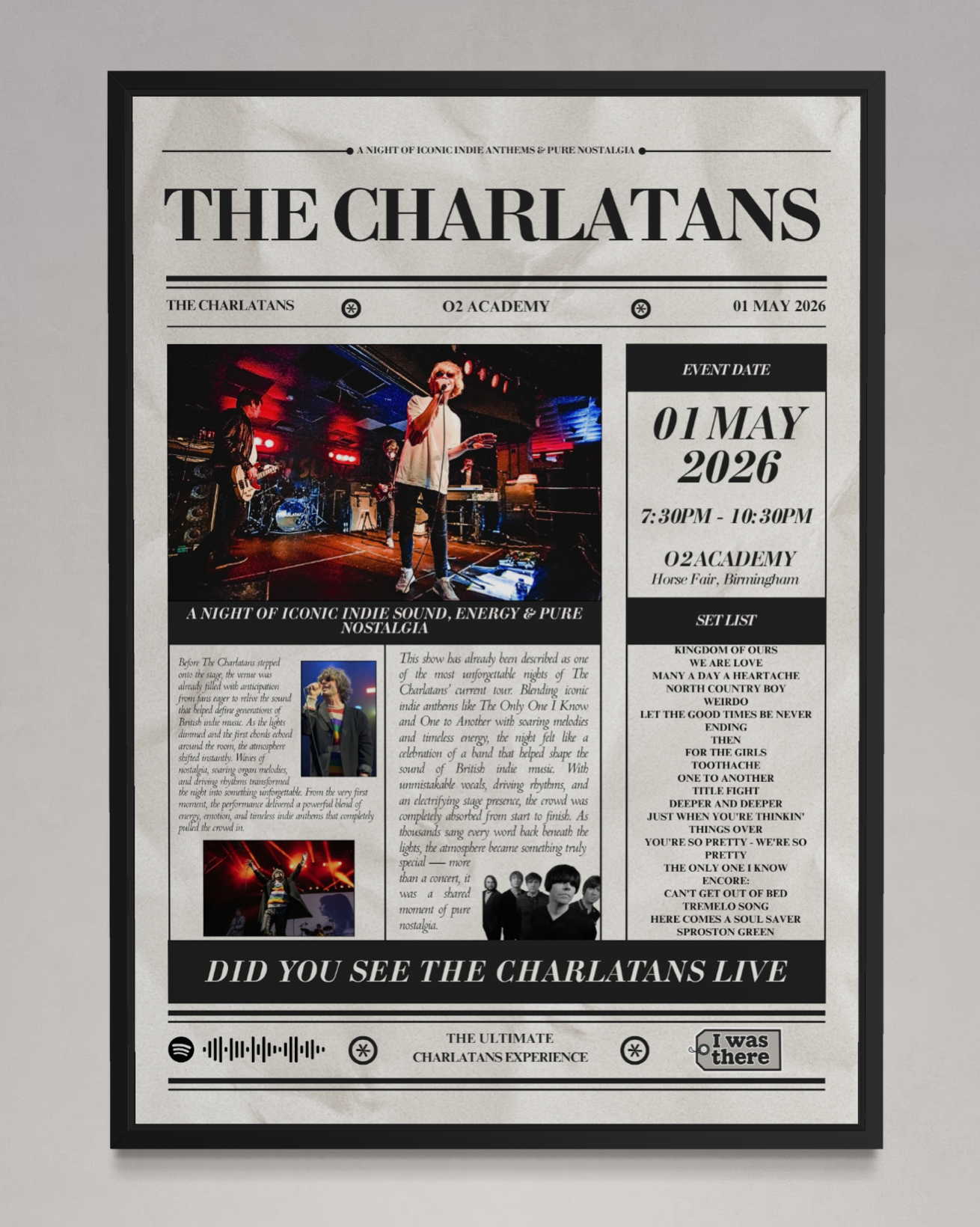 The Charlatans - Personalised Newspaper Style Concert Poster