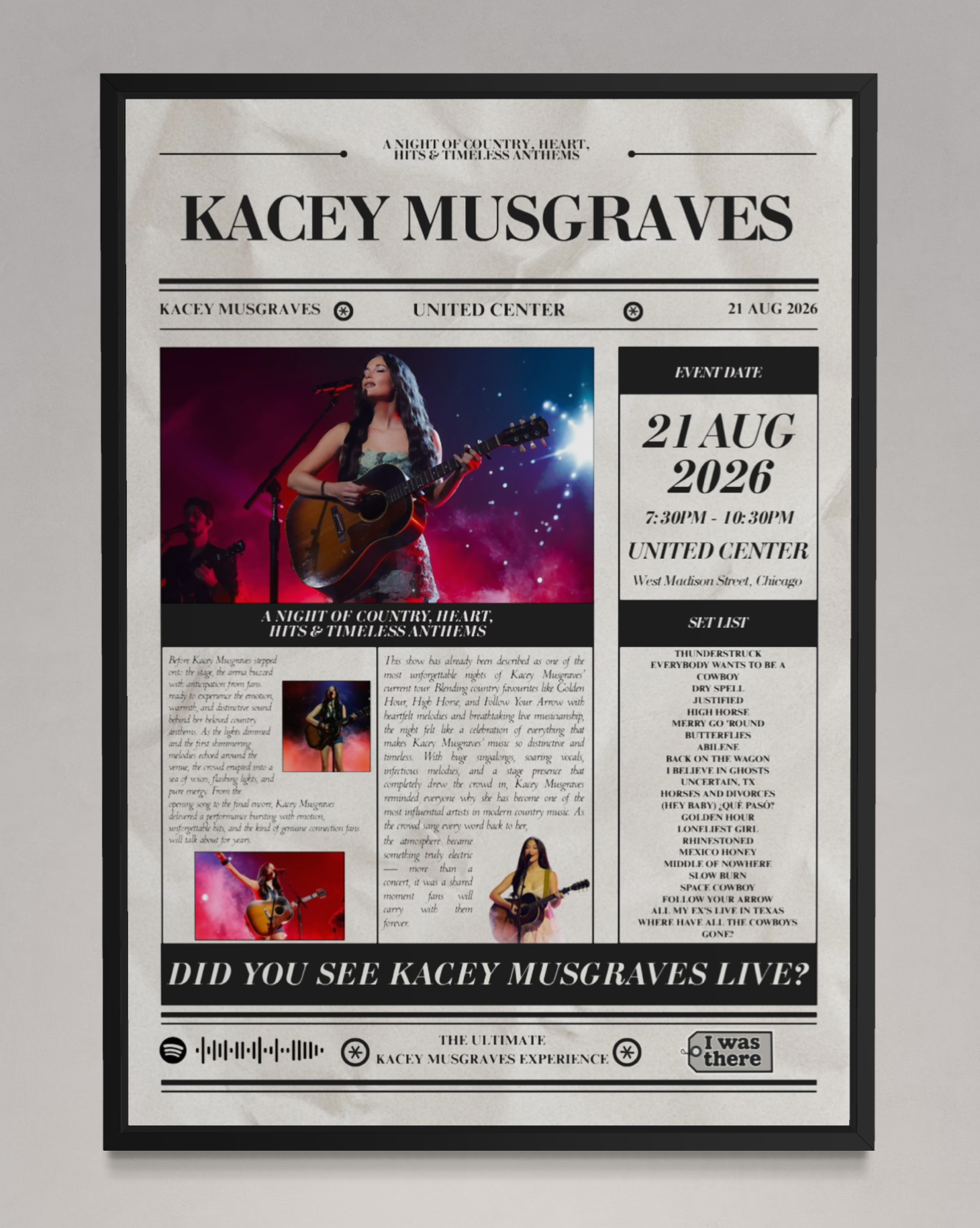 Kacey Musgraves - Personalised Newspaper Style Concert Poster (USA Tour)