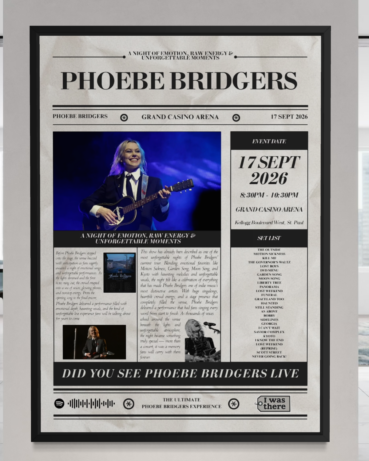 Phoebe Bridgers - Personalised Newspaper Style Concert Poster (USA Tour)