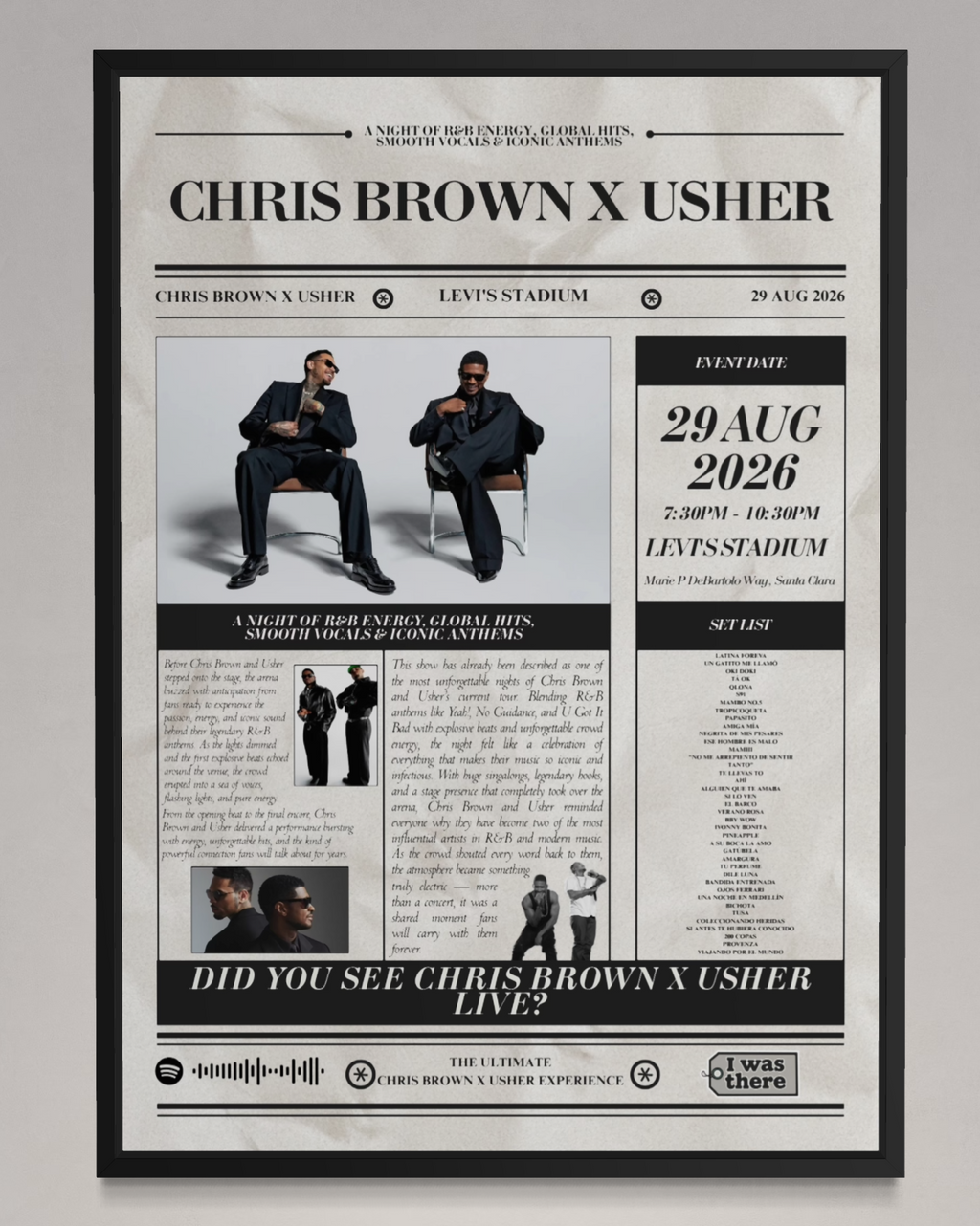 Chris Brown & Usher - Personalised Newspaper Style Concert Poster (USA Tour)